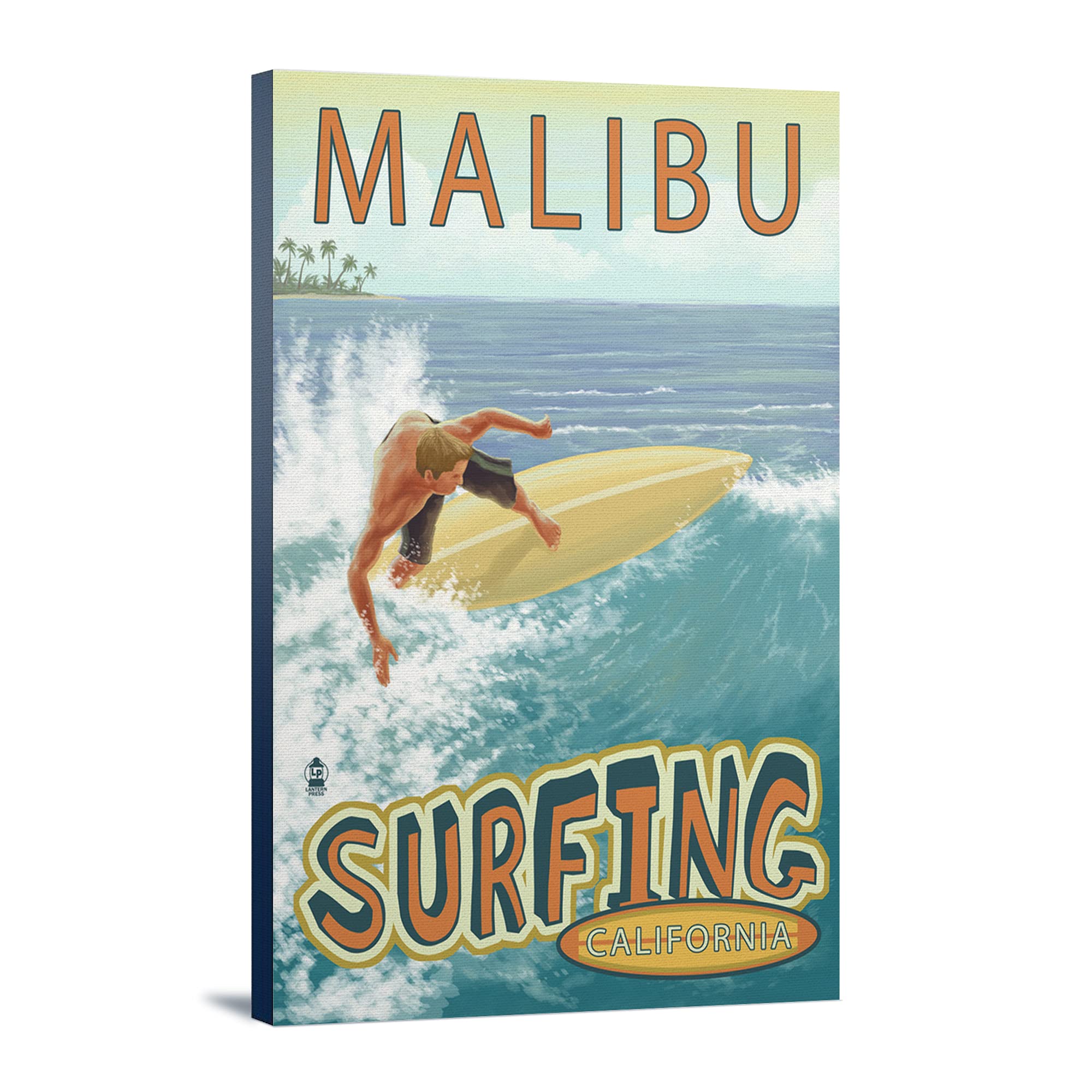 Lantern Press Malibu California Surfer Tropical Wall Art - 16x24 Wrapped Canvas Print for Beach House Decor, Coastal Living Room & Surf Inspired Home Design