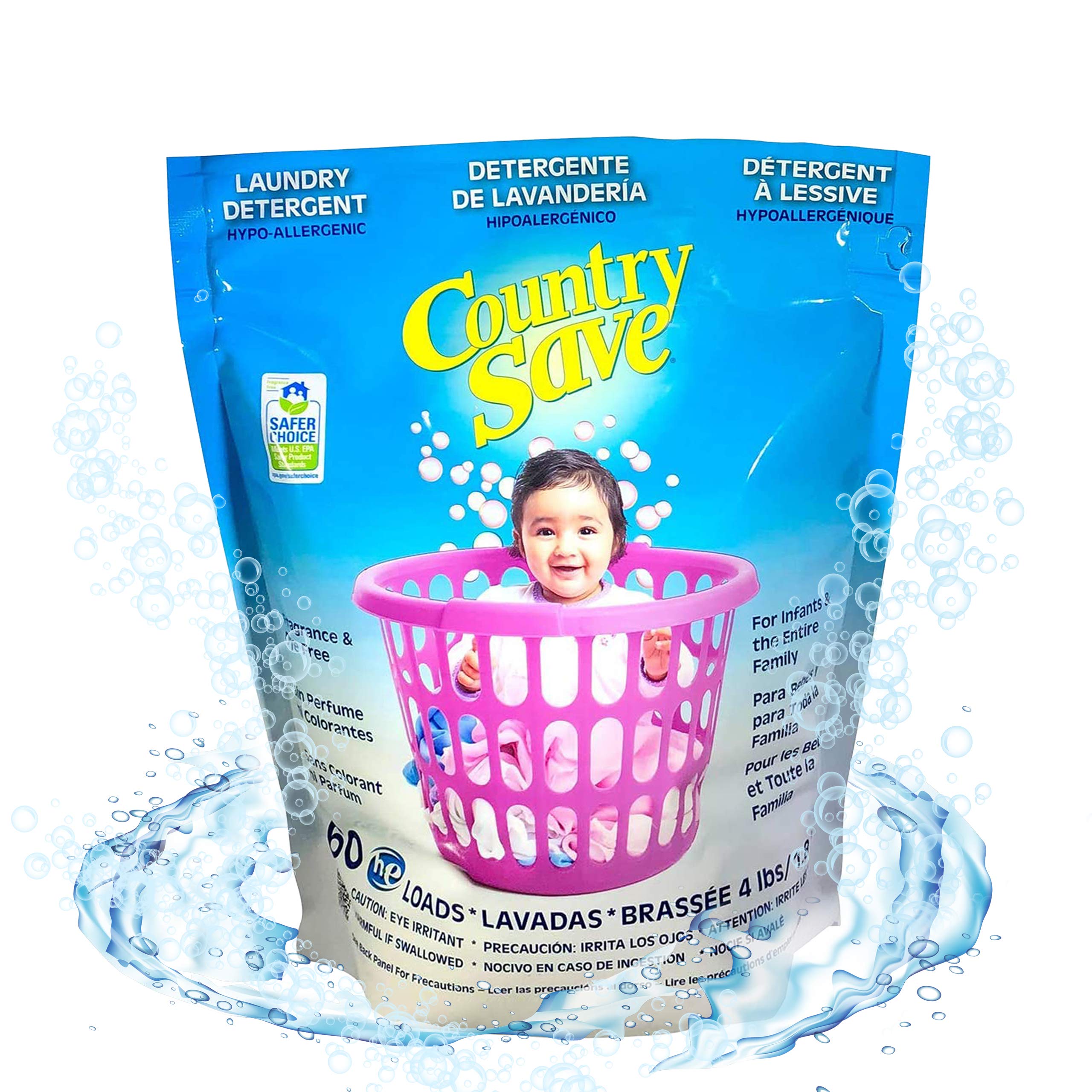 Hypoallergenic Baby Laundry Detergent Powder - Unscented & Natural for Newborns & Sensitive Skin - Country Save (60 Loads) | Gentle Cleaning for Baby Clothes, Blankets & Delicate Fabrics