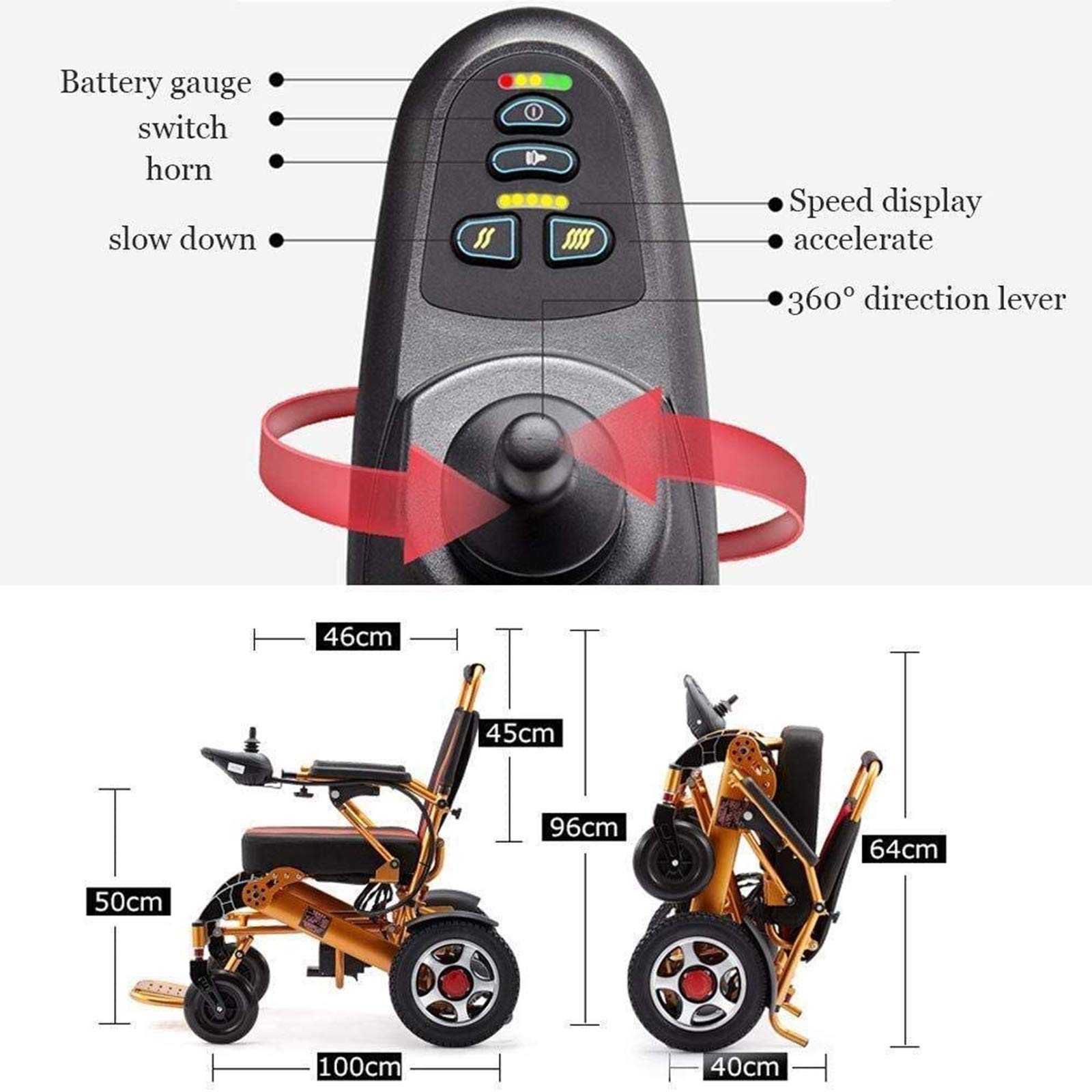 Folding Electric Wheelchair - All-Terrain Lightweight Motorized Scooter with 12A Aluminum Lithium Battery (15 km Range) - Ideal for Indoor/Outdoor Mobility, Travel & Daily Commute