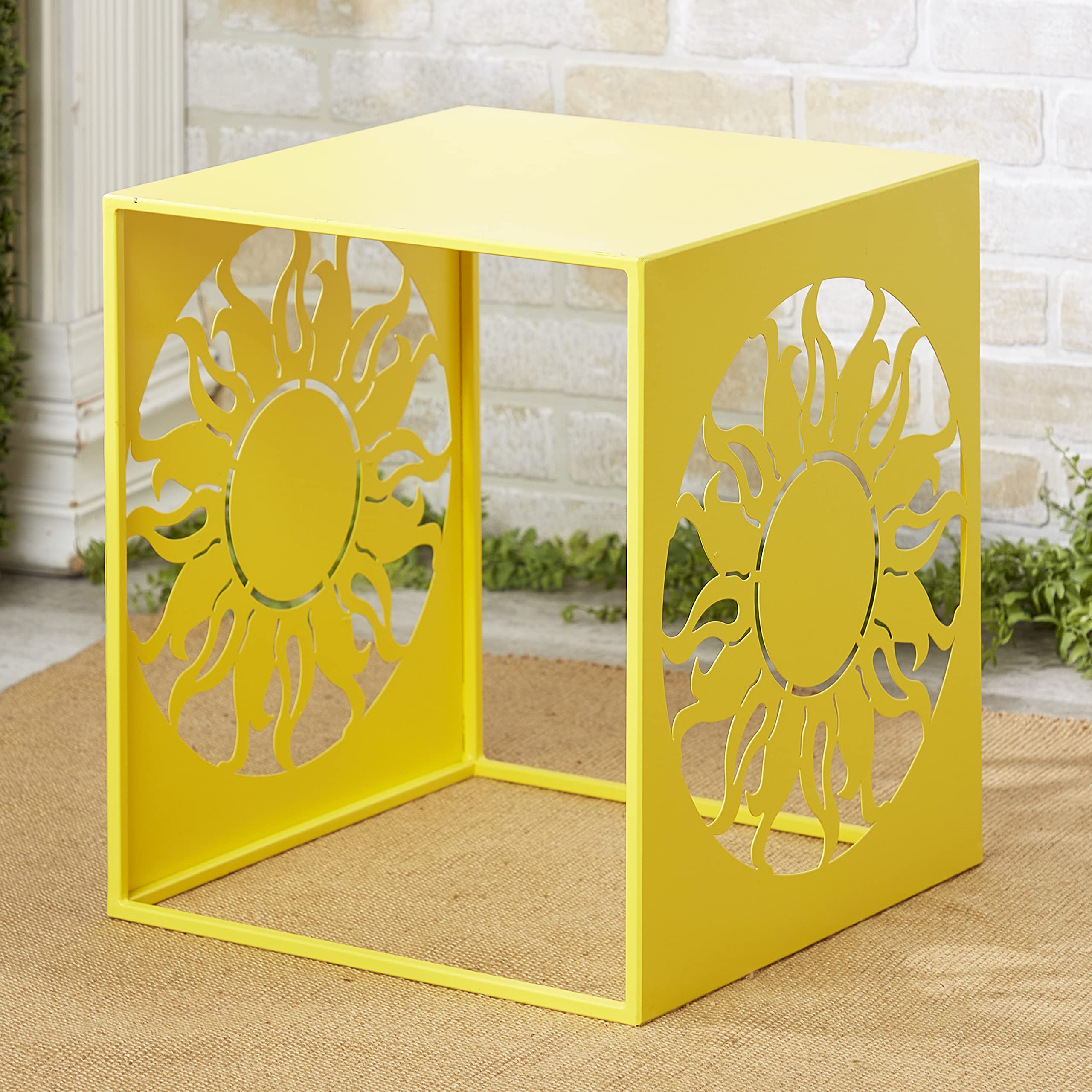 Metal Icon Table - Outdoor Square Side Table for Unique Decoration - Sun-Resistant Patio Furniture for Garden, Poolside & Backyard Decor