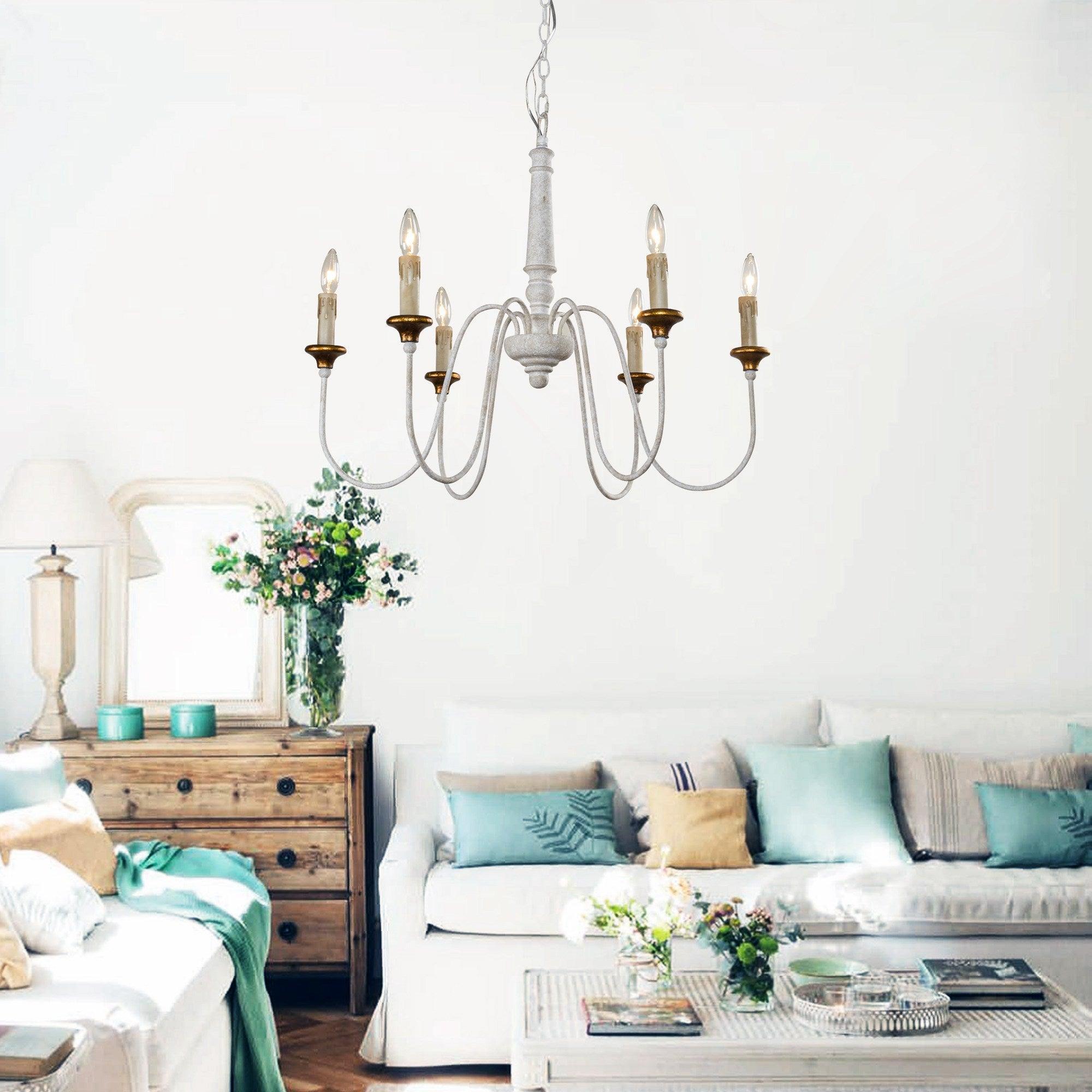 6-Light French Country Candle Style Chandelier in Distressed Finish - Rustic Farmhouse Lighting for Dining Room, Bedroom, or Entryway