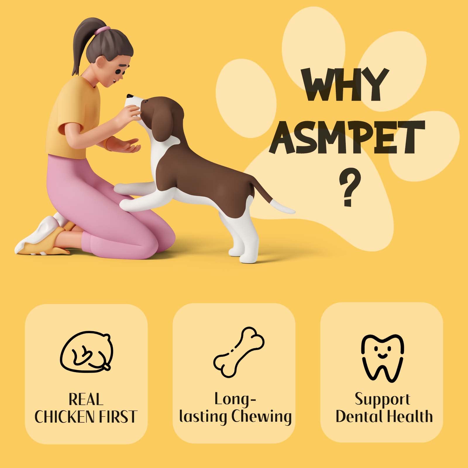 ASMPET Grain Free Chicken Wrapped Rawhide Dog Chews - 20 Pieces (10.6 oz) Long Lasting Dental Treats for Small, Medium & Large Breed Dogs - Healthy Natural Dog Bones for Teeth Cleaning | Perfect for Training Rewards & Chewing Needs