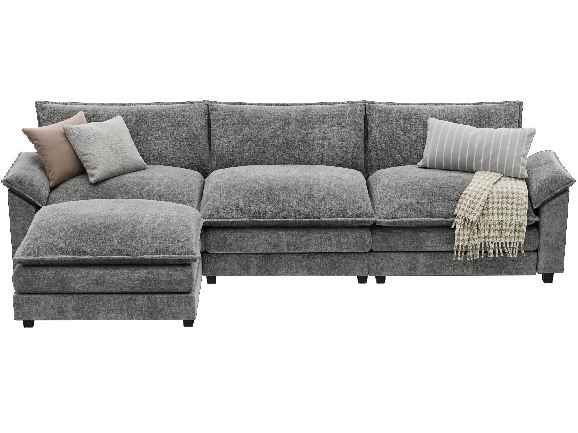 **YESHOMY Modular Sectional Sofa L-Shaped Chenille Fabric Couch with High-Support Cushions & Removable Ottoman – Comfortable Sleeper Sofa for Living Room, Apartment, or Small Space – Grey**    *(Use Case: Perfect for cozy movie nights, family gatherings, or as a stylish space-saving solution in apartments, lofts, and small living rooms.)*