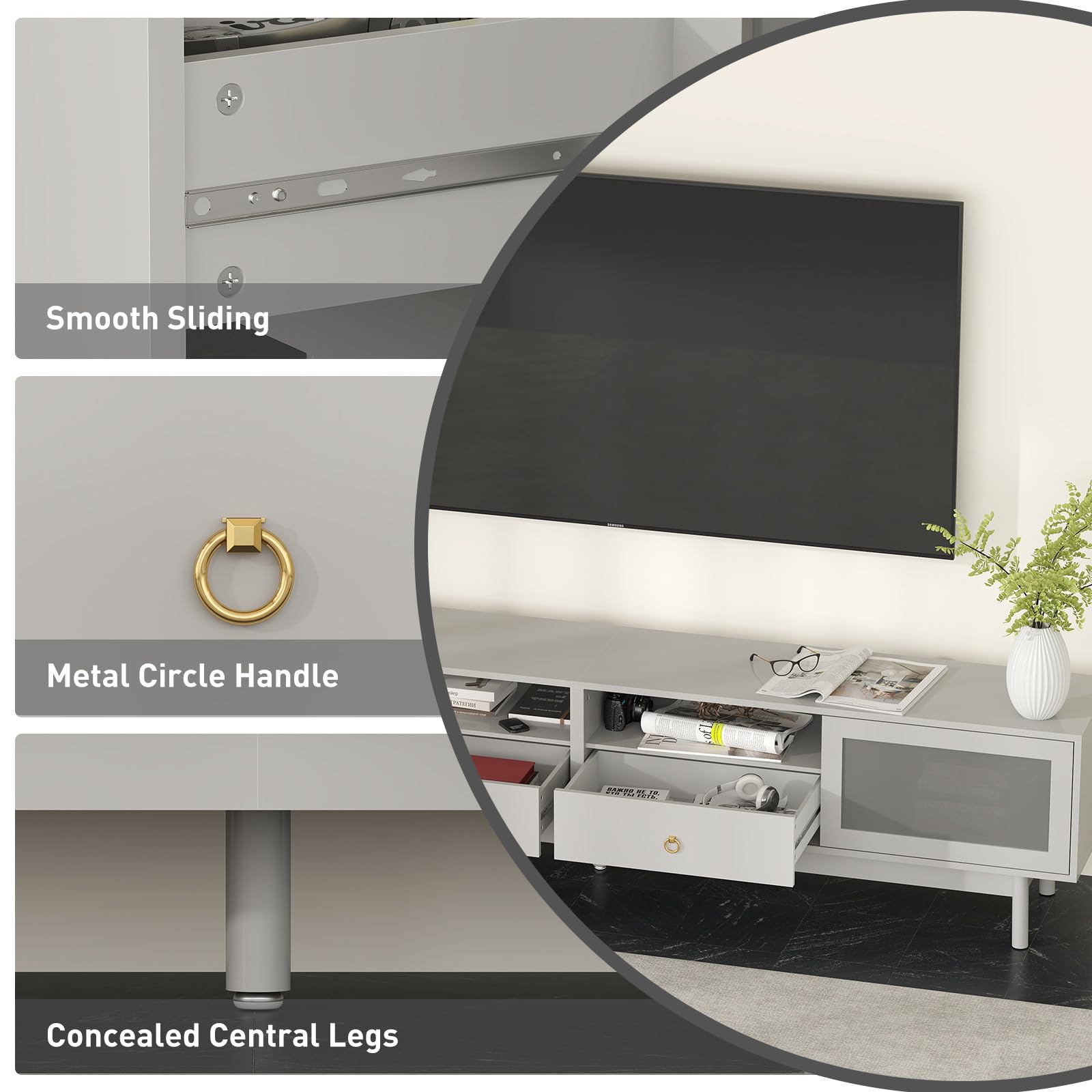 Modern Grey TV Stand for 80 Inch TV - 86.6