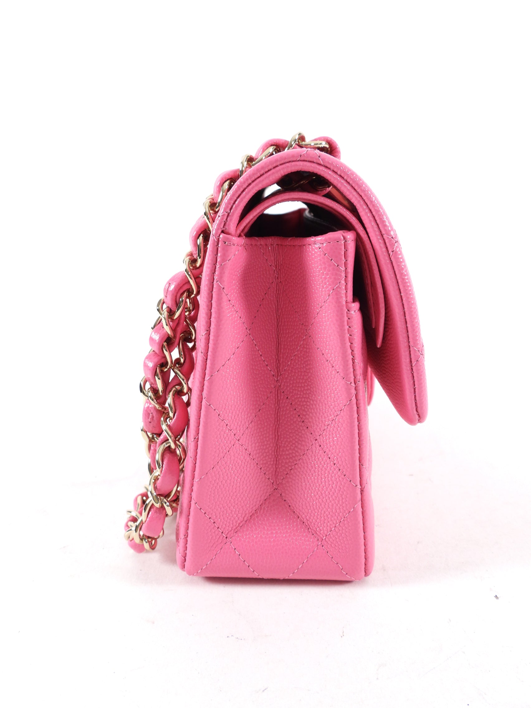 Chanel 2021 Small Pink Caviar Leather Double Classic Flap Bag with Gold Hardware - Luxury Designer Handbag for Women, Perfect for Parties, Weddings & Everyday Elegance