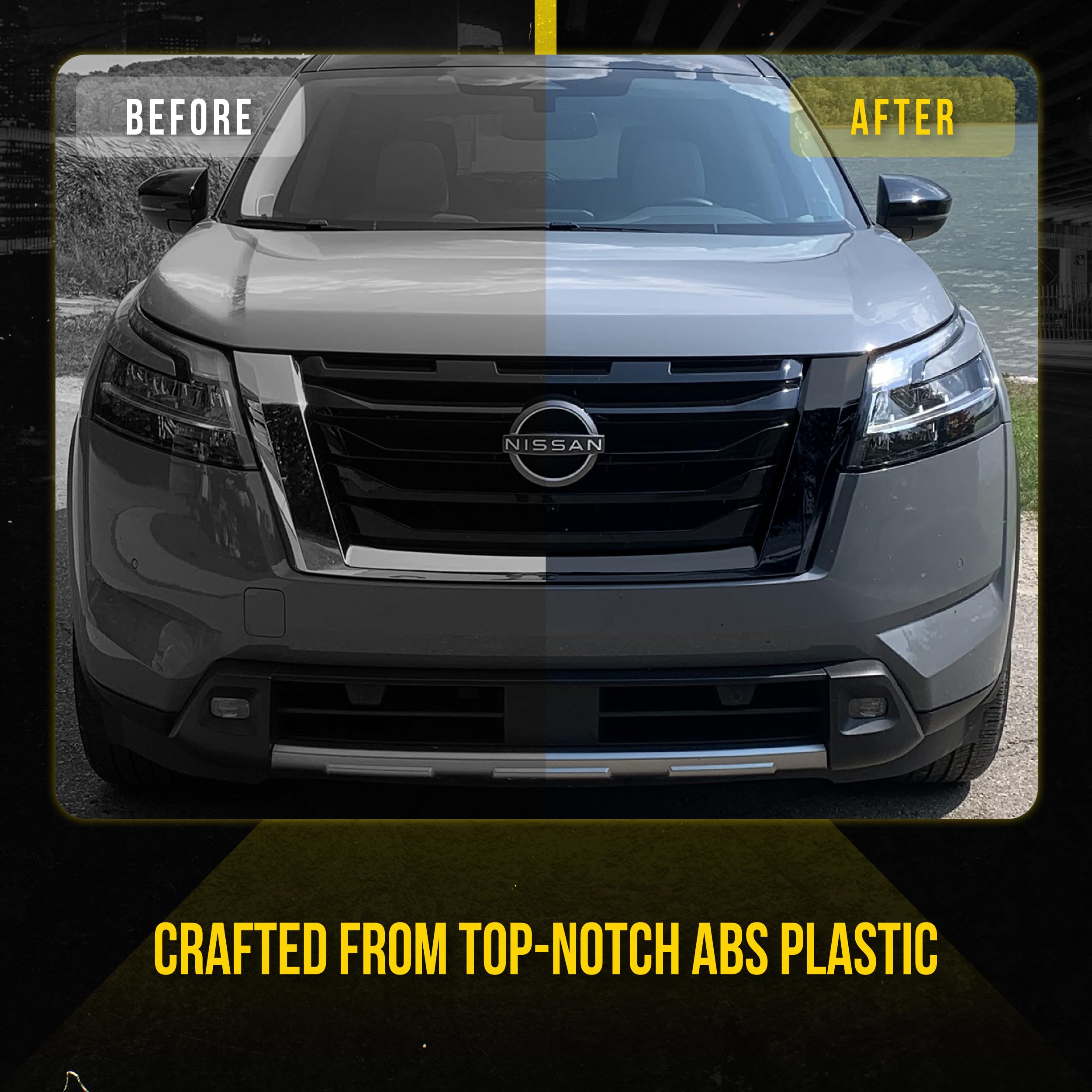 Black Chrome Delete Front Grille Overlay for 2022-2023 Nissan Pathfinder - Easy No-Tool Installation with Secure Adhesive Tape | US Patented | Upgrade Your SUV's Style for Daily Driving & Car Shows