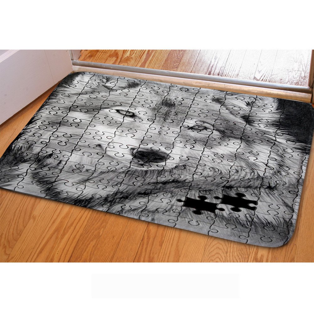 Chaqlin Grey Wolf Puzzle Design Non-Slip Doormat - Indoor/Outdoor Entryway Rug with Anti-Skid Backing - Perfect for Front Door, Patio, Deck, and Mudroom Decor
