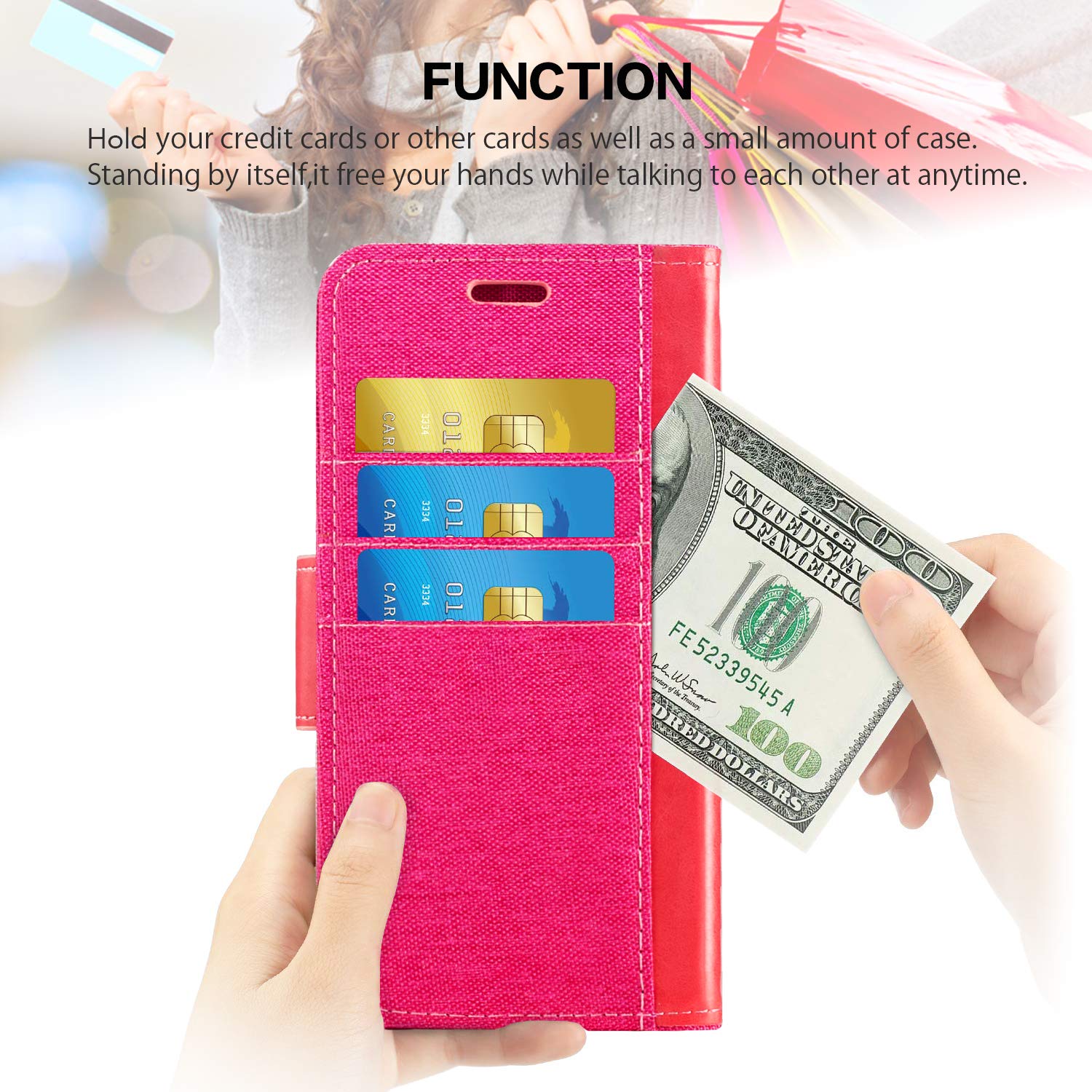 TCL 10 SE Phone Case - Premium Oxford Leather Wallet Cover with Soft TPU Back & Magnetic Closure | Perfect for Everyday Use, Travel & Business (Rose Gold)