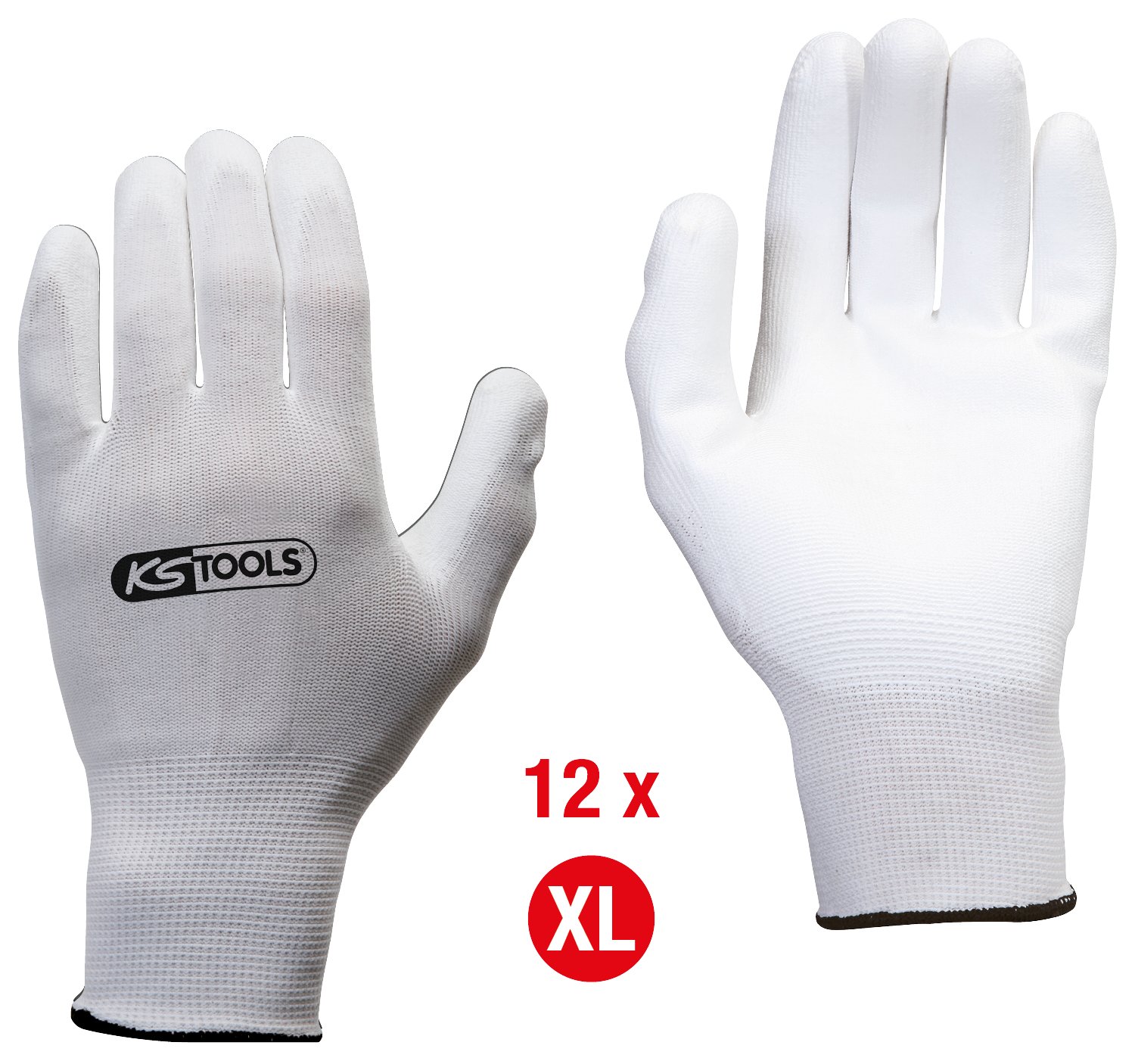 KS TOOLS 310.0455 Extra Long Micro Fine White Gloves - 12 Pairs, One Size Fits All - Perfect for Laboratory Work, Food Handling & Medical Use