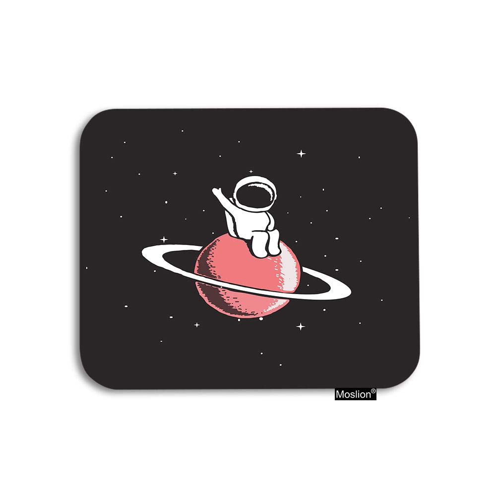 Large Space-Themed Gaming Mouse Pad (7.9x9.5 Inch) - Astronaut Baby on Saturn Planet with Star Light Universe Design - Non-Slip Rubber Base for Computer, Laptop, Office & Home Use - Available in Black, White & Red - Perfect for Gamers, Programmers & Office Workers
