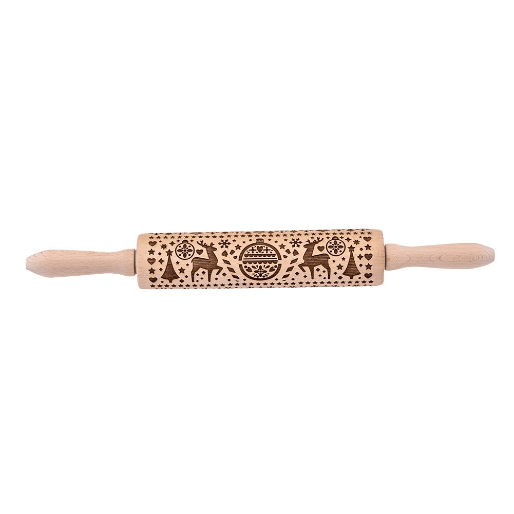 3D Christmas Wooden Embossed Rolling Pin for Cookie Dough - Holiday Baking Decorating Tool for Festive Cookies, Gingerbread, and Pastry Making