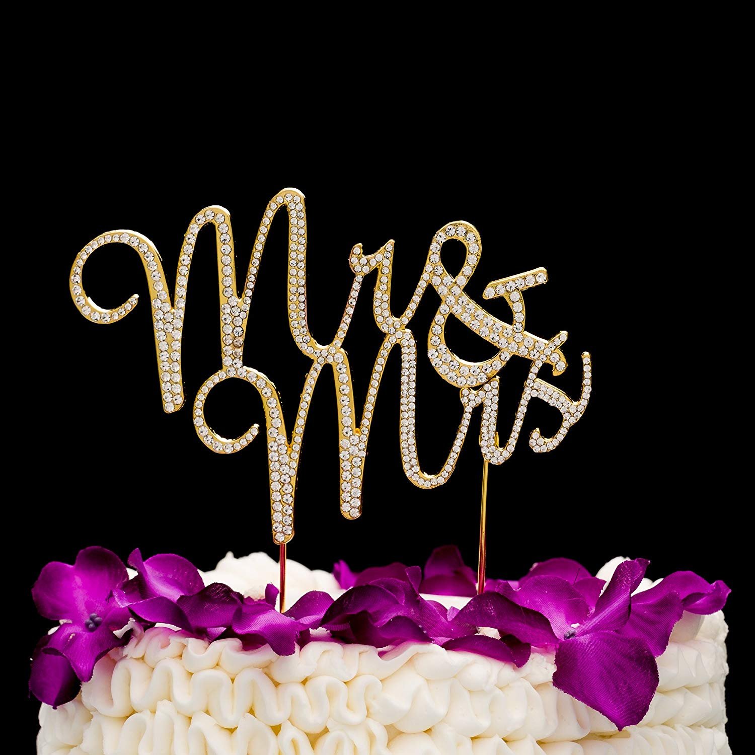 Elegant Gold Rhinestone Wedding Cake Topper for Mr & Mrs - Perfect for Wedding Desserts, Anniversary Cakes & Romantic Celebrations