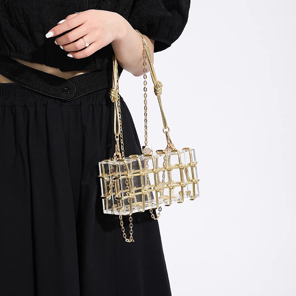 Sparkling Rhinestone Acrylic Clutch Purse for Women - Clear Crystal Evening Bag with Glitter Details - Perfect for Wedding, Prom, Cocktail Party & Special Occasions