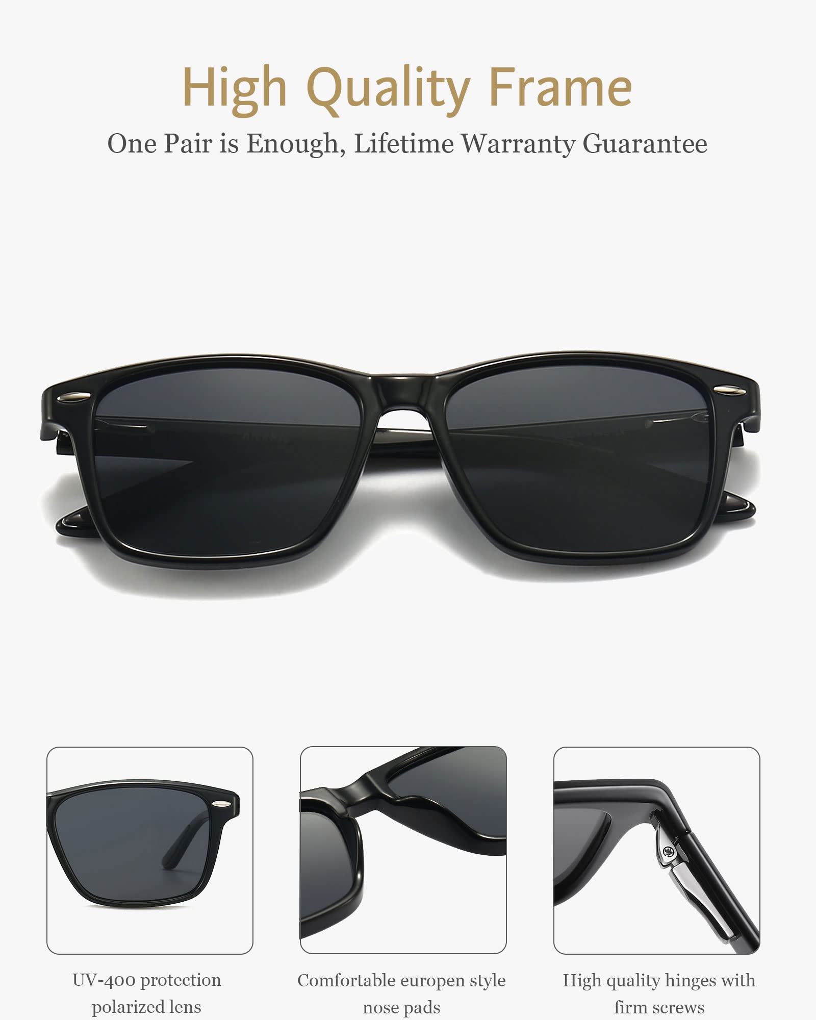 ANRRI Gradient Polarized Sunglasses for Men & Women - Retro Square UV Protection Sun Glasses with Spring Hinges - Perfect for Driving, Beach & Outdoor Activities