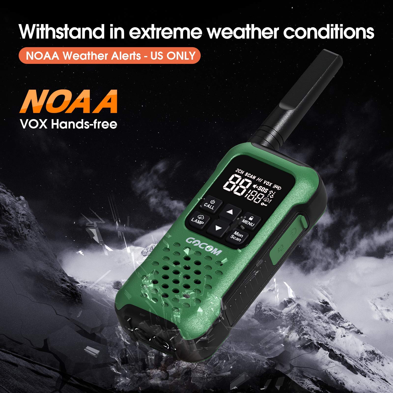G9 IP67 Waterproof Two-Way Radios - 6 Pack, Long Range Rechargeable Walkie Talkies with NOAA Weather Alert & SOS Emergency Light for Outdoor Adventures, Hiking, Camping, and Emergency Preparedness