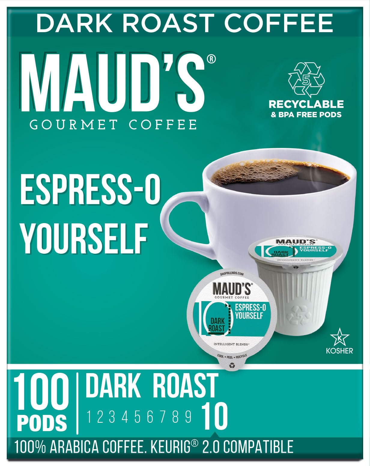 MAUD'S Dark Roast Espresso Coffee Pods 100 Count - Compatible with Keurig K-Cup Brewers | Perfect for Home & Office Coffee Makers, Morning Energy Boost