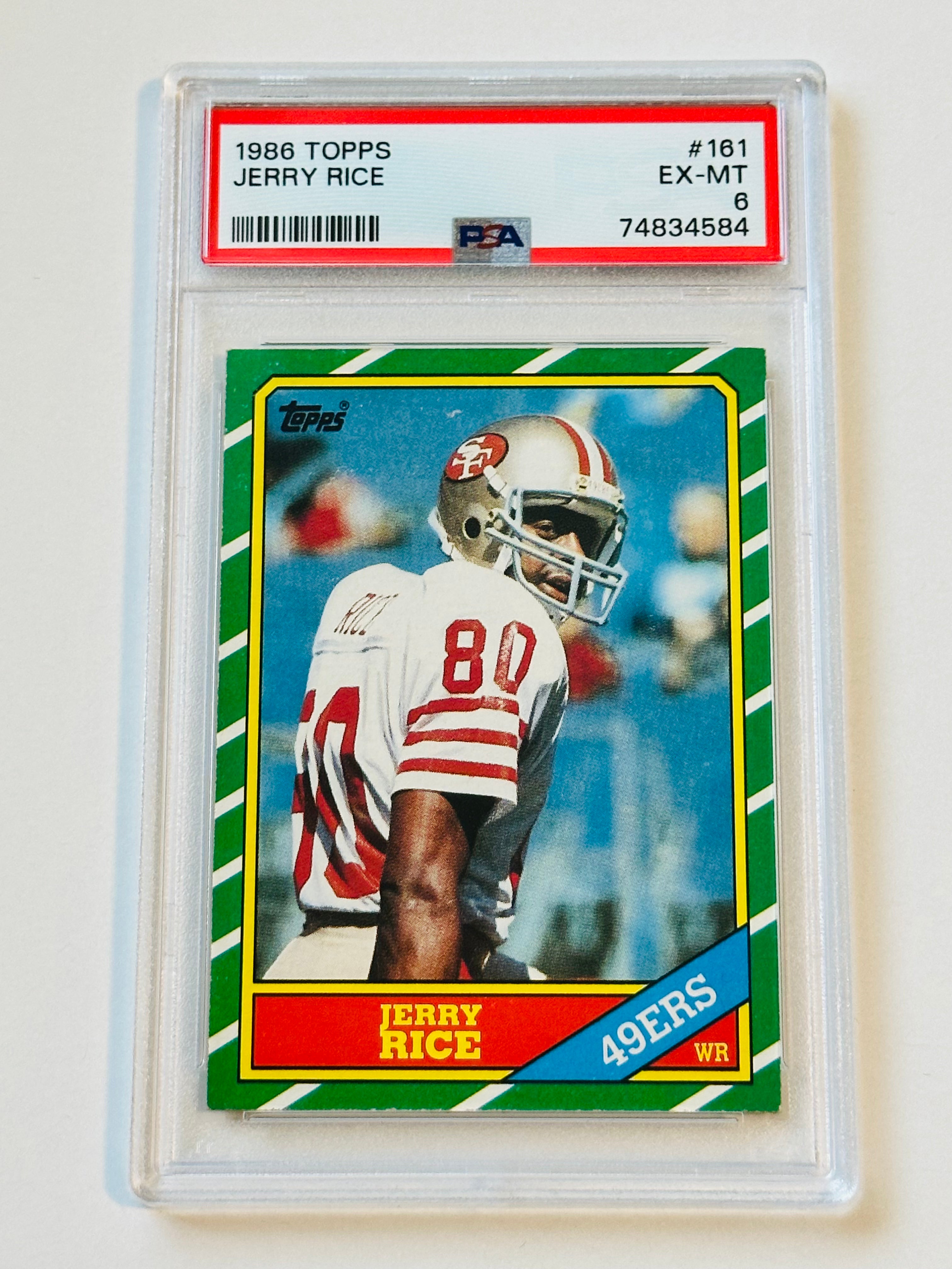 Jerry Rice 1986 PSA 6 Graded Rookie Football Card - Authentic Collectible for NFL Fans, Sports Memorabilia & Investment - Perfect for Display, Trading & Gifting