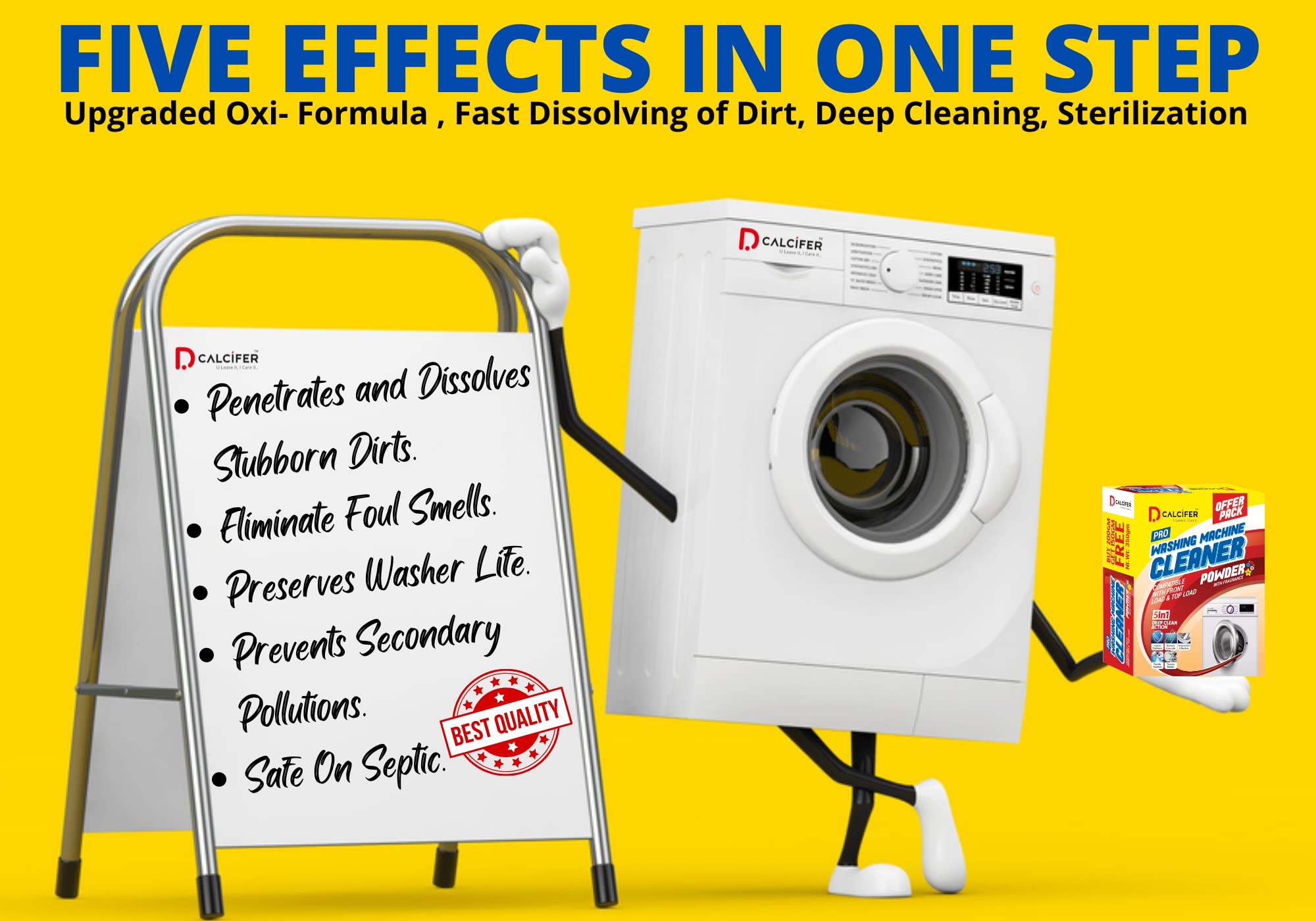 Dcalcifer Washing Machine Cleaner & Descaler Powder - 21 Pouches (350g Each, Pack of 3, Total 1050g) for Front/Top Load Semi & Fully Automatic Washers - Deep Cleans Drum & Tub | Eliminates Odors, Limescale & Residue - Ideal for Laundry Maintenance & Appliance Care