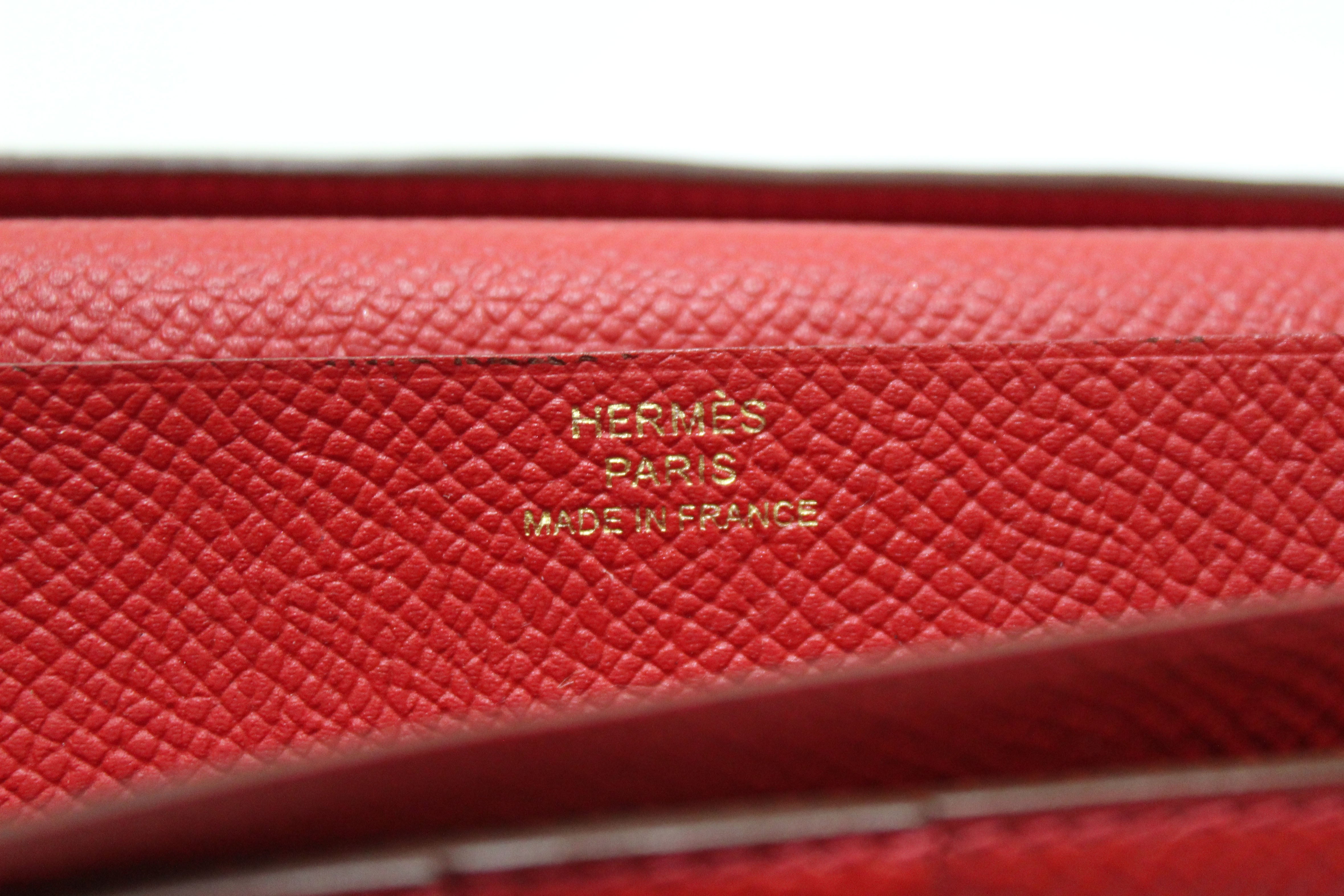 Authentic Hermes Dark Red Chevre Leather Bearn Long Bifold Wallet for Men - Luxury Slim Card Holder & Cash Organizer - Perfect for Business, Travel & Everyday Use