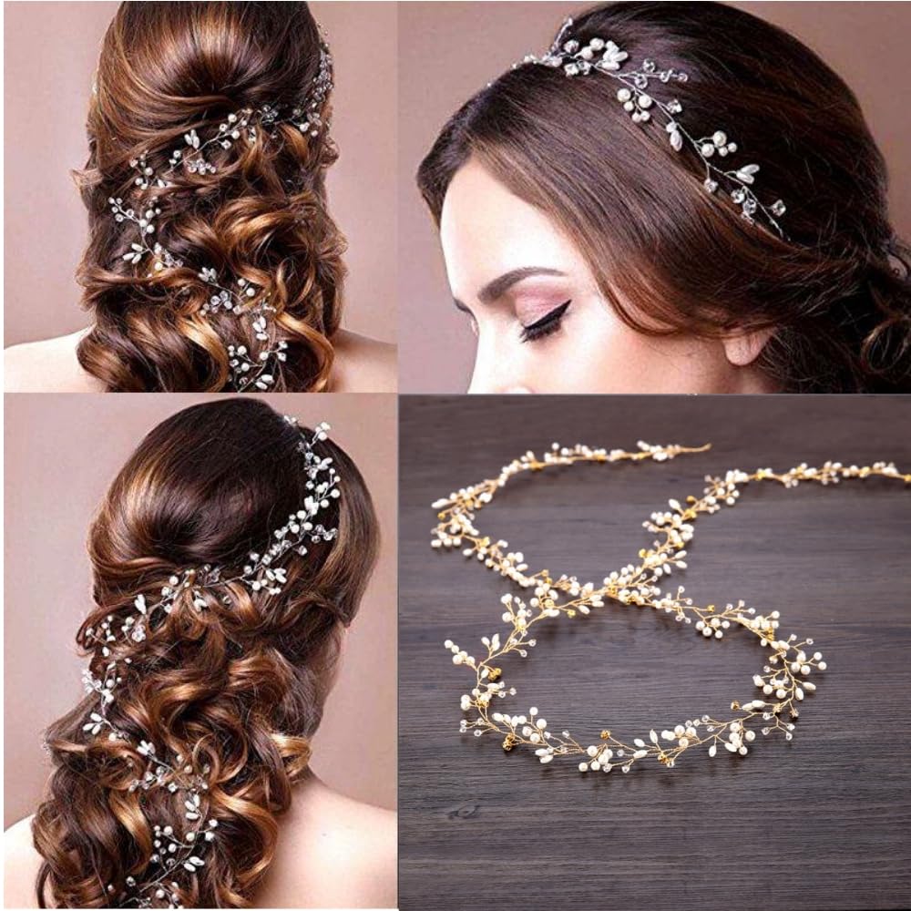 Elegant Crystal Pearl Hair Accessories for Women & Girls - 50cm Bridal Wedding Hairpieces for Special Occasions & Parties