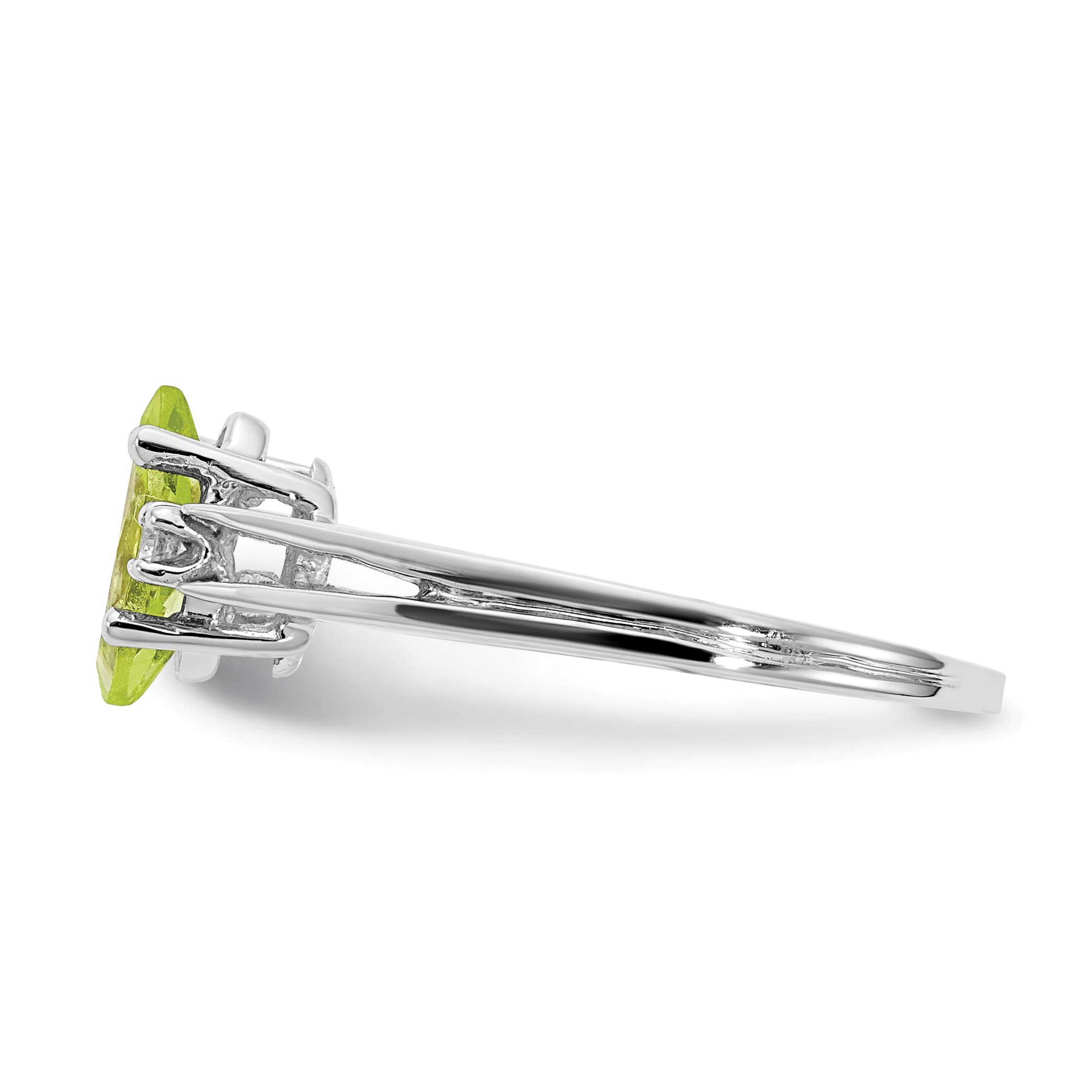 14K White Gold Marquise Peridot & Diamond Ring (8x4mm, Size 6) - Elegant AA Quality Jewelry for Engagement, Anniversary & Special Occasions