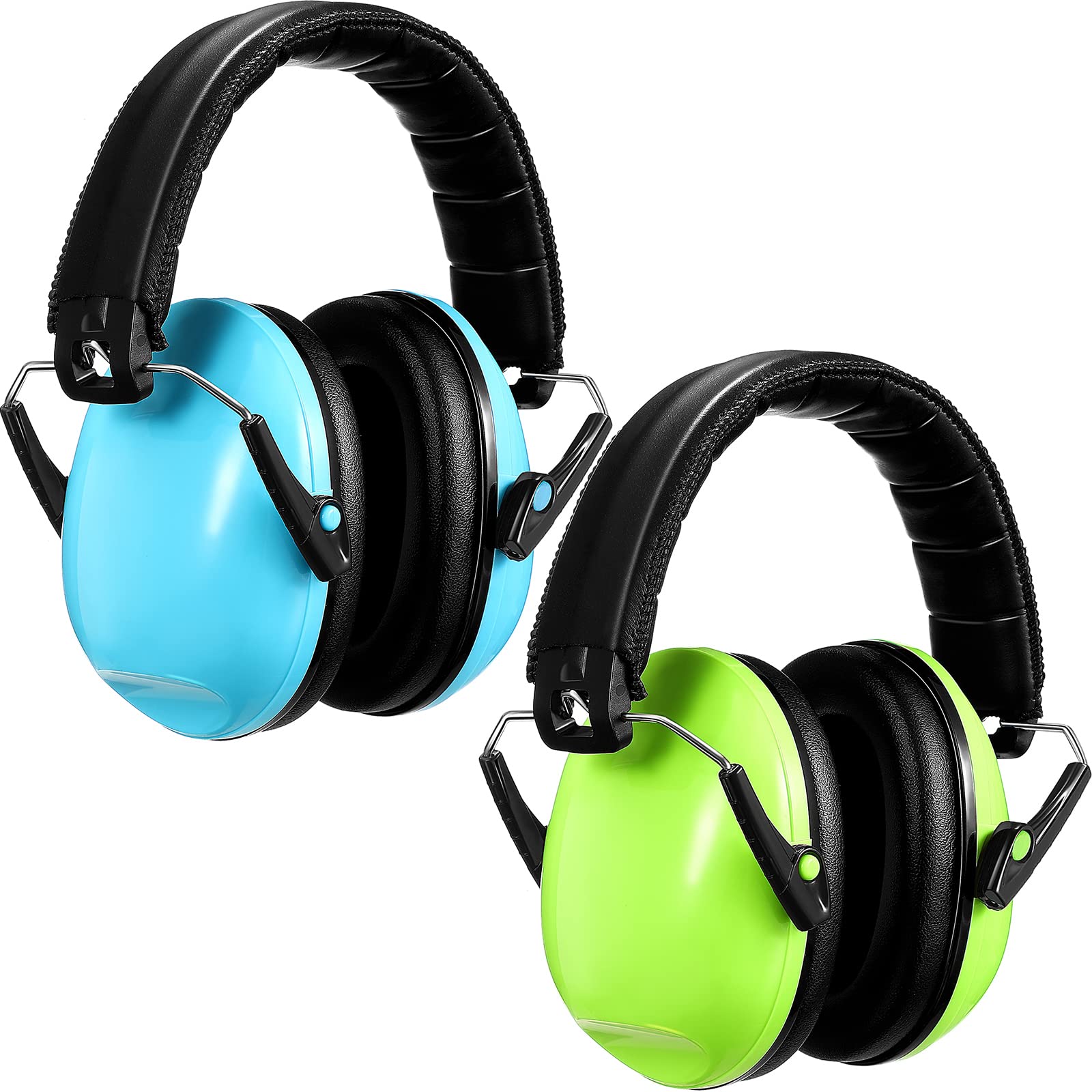 2 Pack Kids Noise Cancelling Headphones - Adjustable Ear Protection Earmuffs for Toddlers & Babies (Blue & Green) - Perfect for Air Travel, Concerts & Fireworks