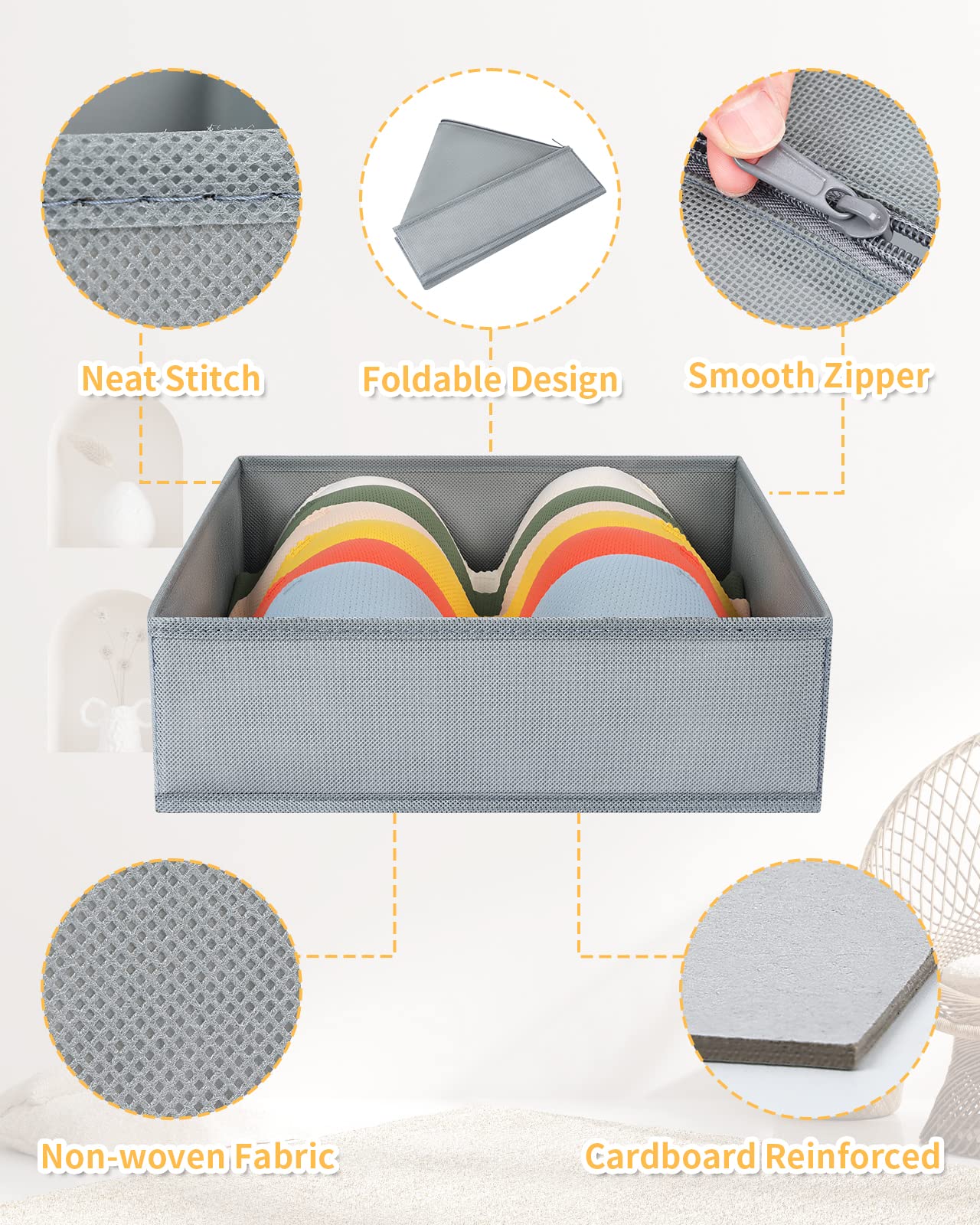 12 Pack Foldable Fabric Drawer Organizers - Storage Box & Dividers for Bras, Socks, Underwear, Ties, Scarves, Cosmetics | Closet & Wardrobe Organization Solution for Bedroom, Bathroom & Travel