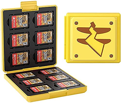 Nintendo Switch Case - Slim Hard Shell Protective Cover with 12 Game Cartridge Slots | Shockproof & Portable Storage for Switch NS NX | Perfect for Travel, Gaming Parties & On-the-Go Protection (Pika Tail)
