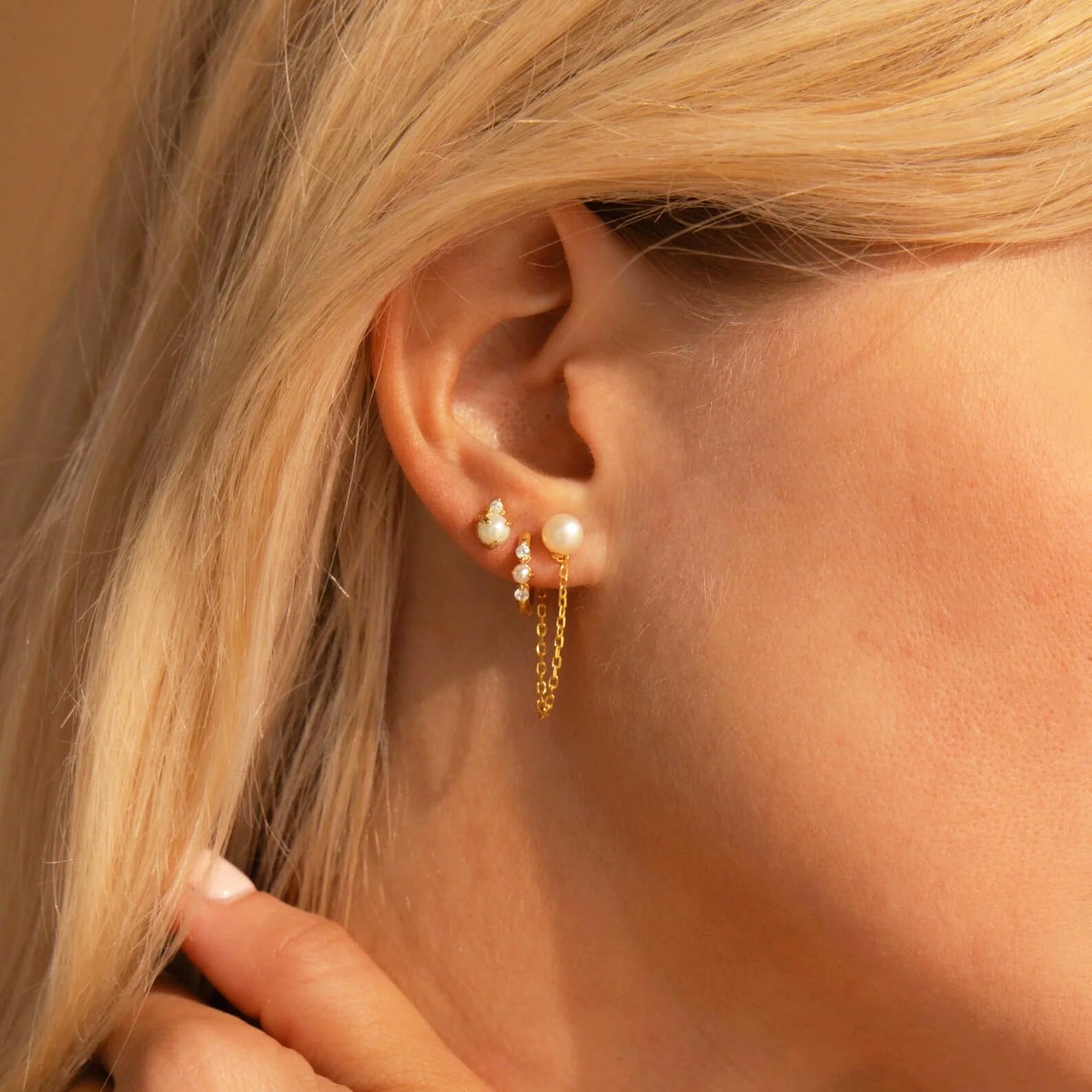 14K Gold Hoop Earrings for Women - Trendy Pearl Huggie Earrings, Dainty Small Hoops, Hypoallergenic Stud Earrings | Perfect Gift for Her, Everyday Wear & Special Occasions