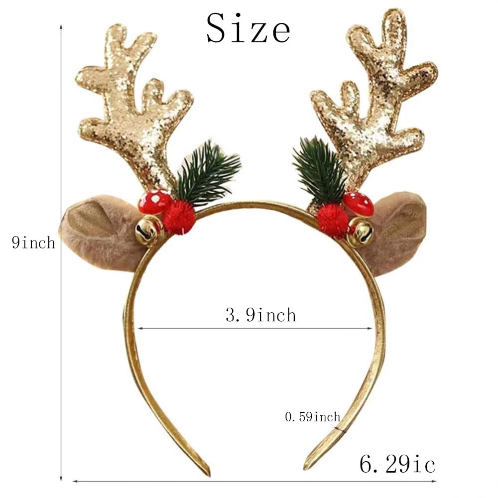 Glitter Christmas Elk Antler Headbands for Women & Girls - Golden Deer Antler Hair Bands for Holiday Parties, Costume Accessories & Festive Gifts | Perfect for Christmas Photos, Office Parties & Family Gatherings