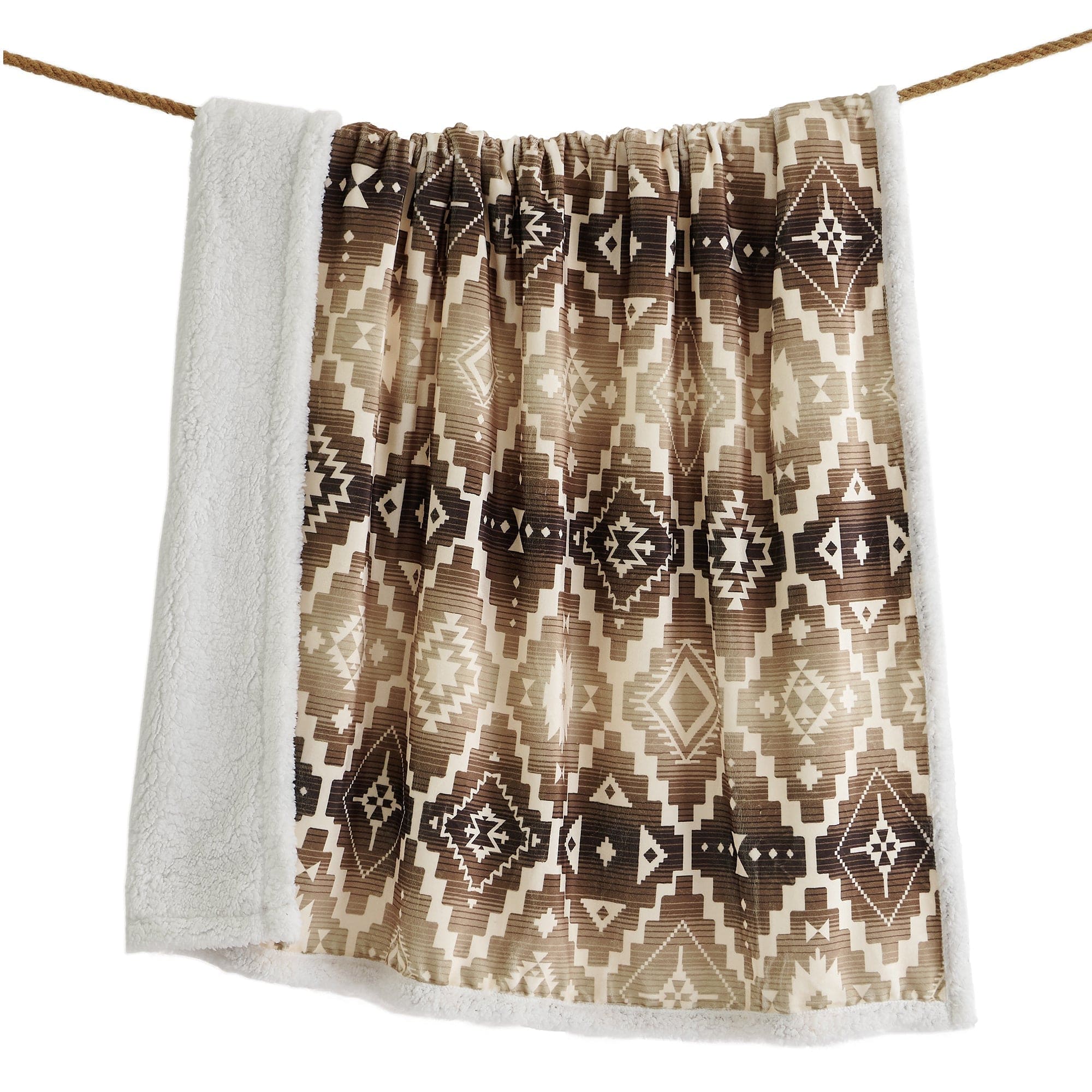 Cozy Aztec Pattern Sherpa Campfire Throw Blanket - Warm & Soft Flannel Fleece for Camping, Travel, and Home Decor