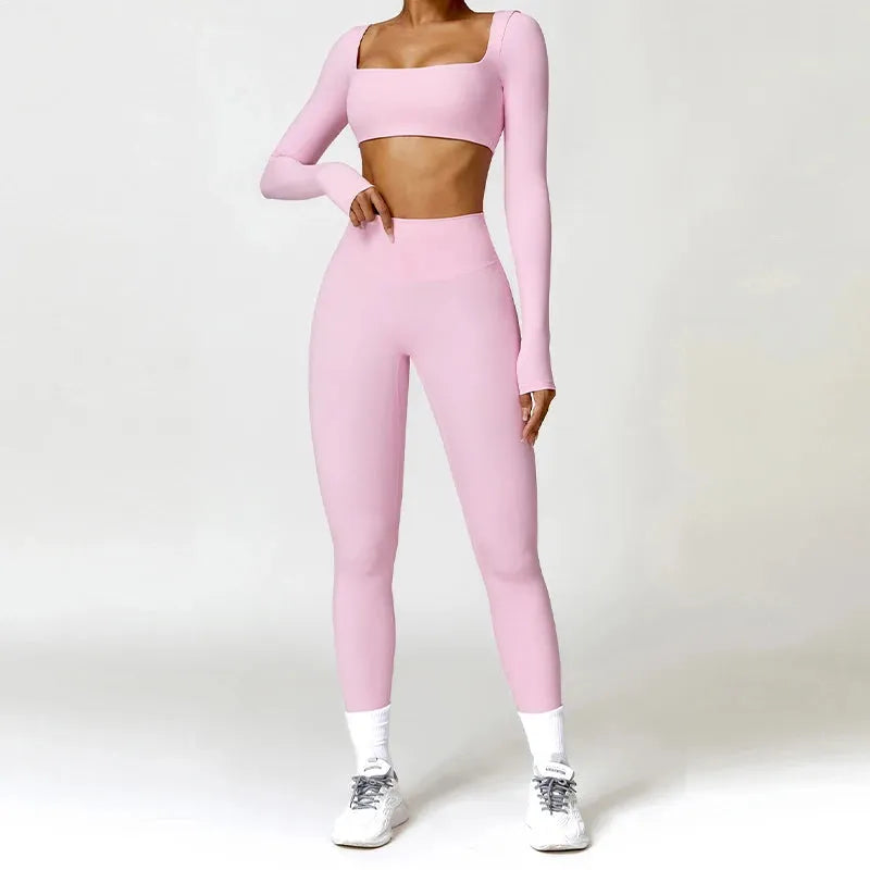 2PCS Women's Quick Dry Yoga Outfit - Long Sleeve Workout Top & Pants Set for Gym, Running, Pilates | Moisture Wicking Activewear for Yoga, Fitness & Casual Wear