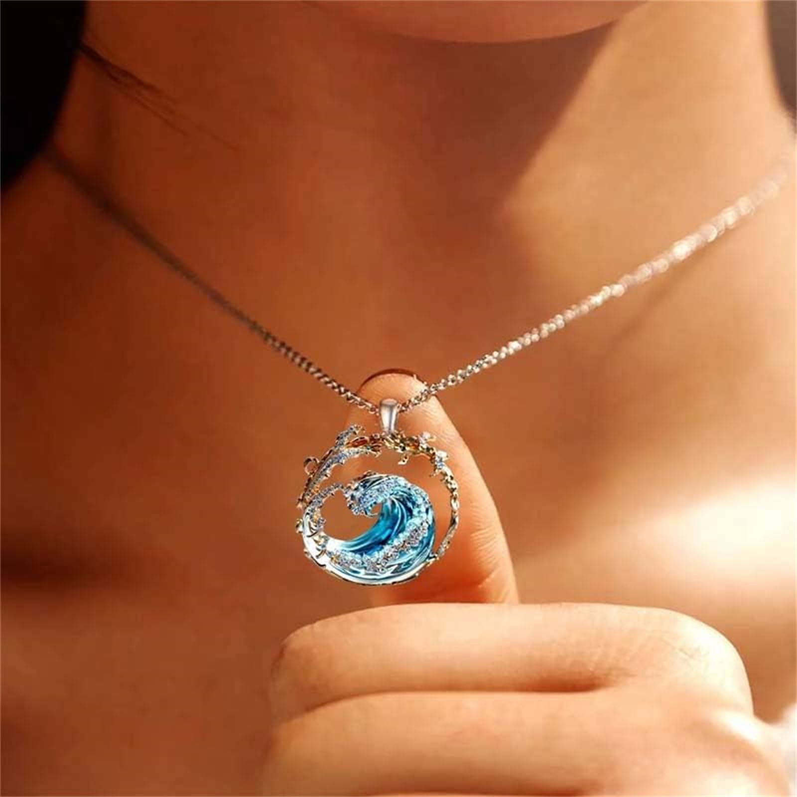Ocean's Oath Jewelry Set - Boho Blue Ocean Wave Necklace & Earrings for Women | Stylish Summer Beach Jewelry Gift for Girls, Mom, Wife | Perfect for Vacations, Weddings, and Boho Fashion