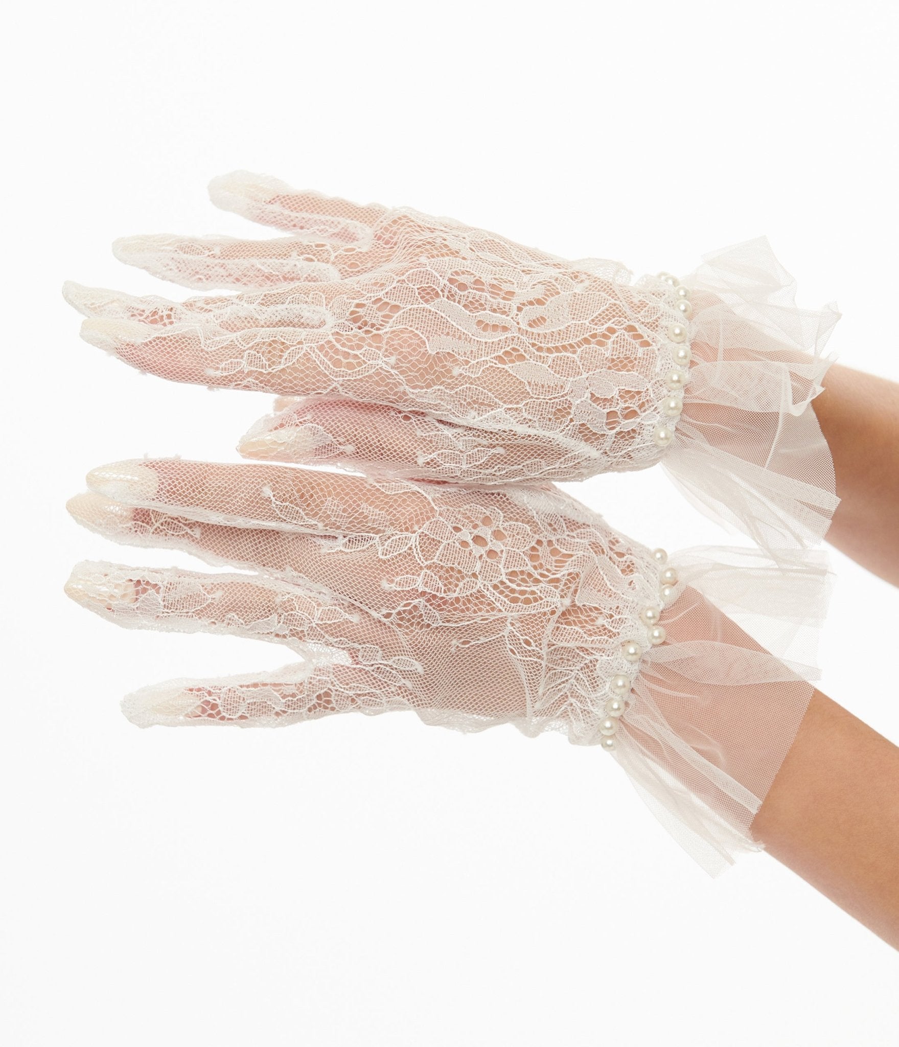 Vintage 1950s White Tulle Lace Gloves - Elegant Retro Bridal Accessories for Weddings, Tea Parties & Vintage Fashion Enthusiasts