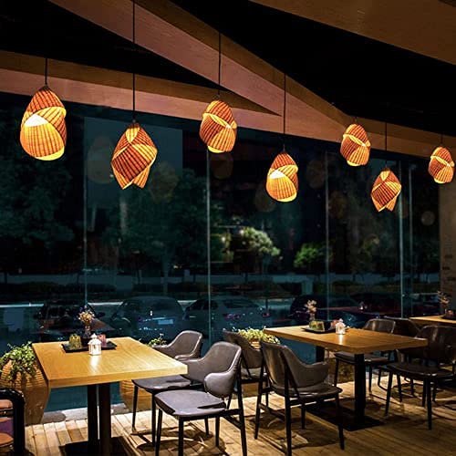 Japanese Bamboo Rattan Chandelier - Handwoven Wicker Pendant Light with E27 Socket for Kitchen Island, Bedroom, Dining Room & Living Room Ceiling Lighting | Natural Boho Decor for Farmhouse, Coastal & Modern Interiors