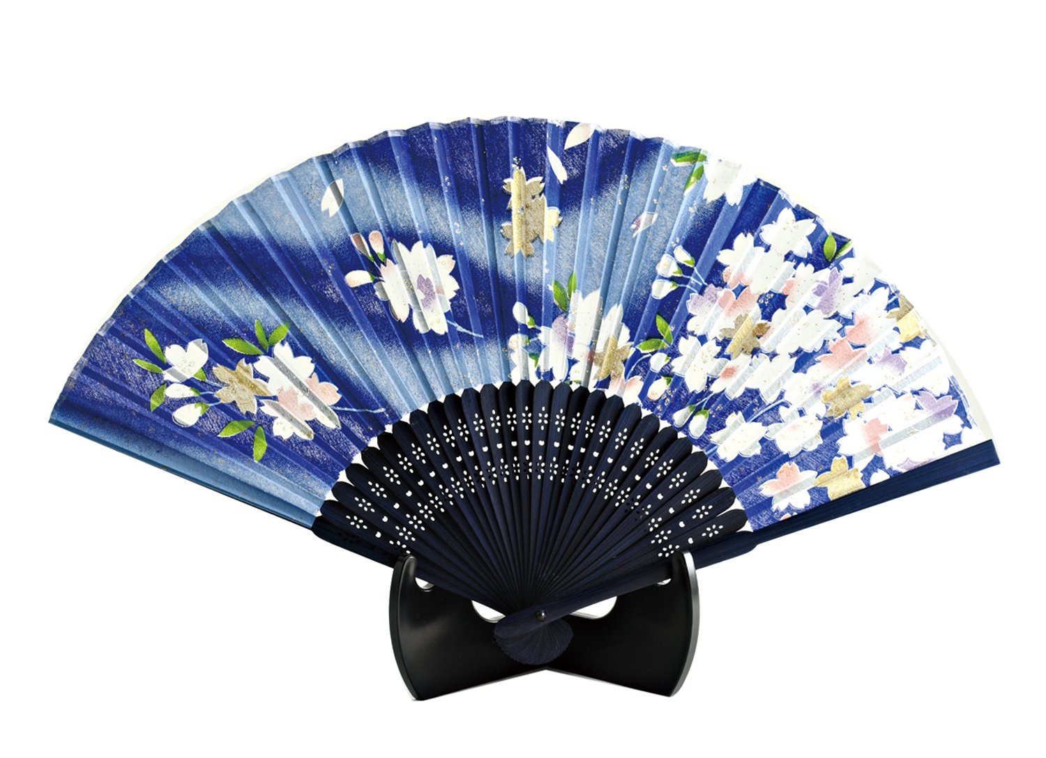 Premium Japanese Silk Hand Fan - Cherry Blossom Blue Design for Women, Wedding, Home Decor & Asian Culture Events