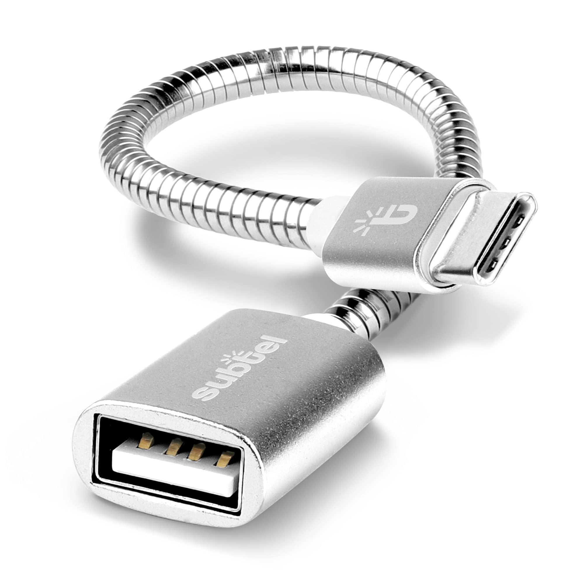 Subtle USB C to USB A OTG Cable - 15cm Silver for Smartphones & Tablets