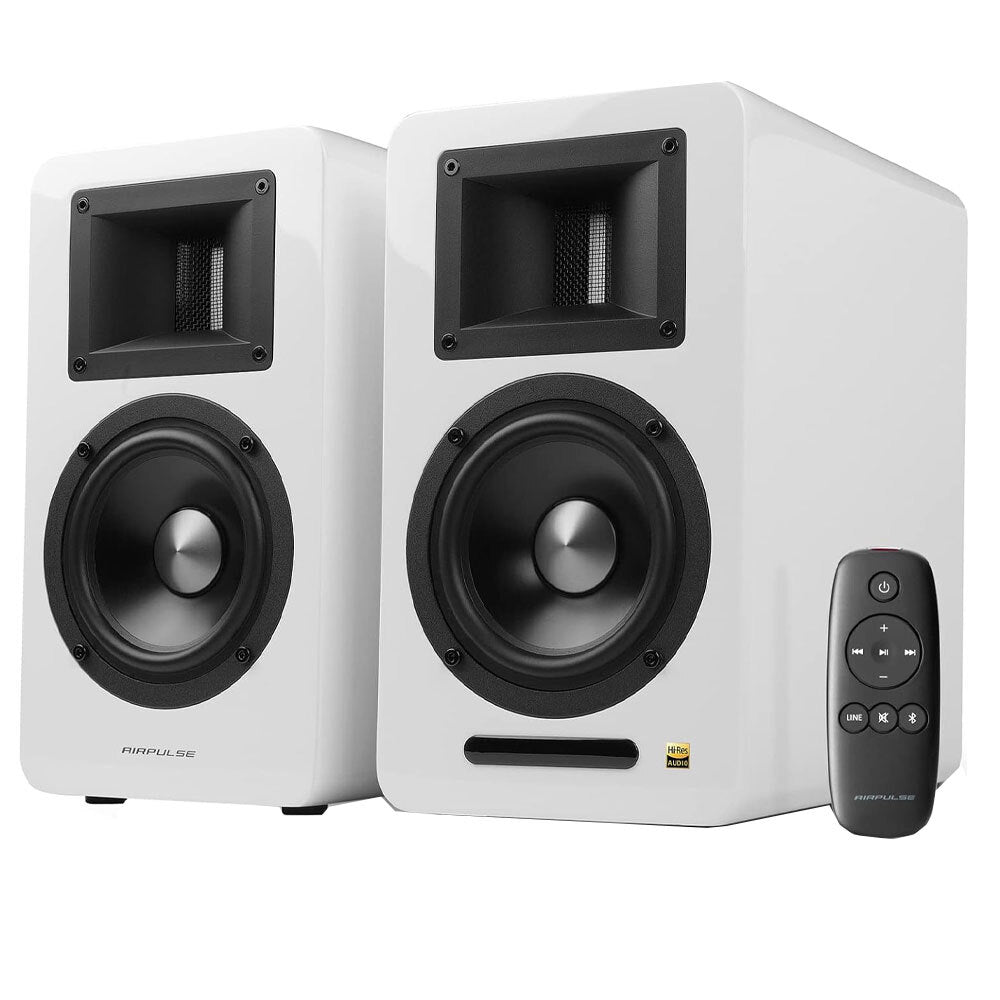 Airpulse A100 Wireless Active Bookshelf Speakers - HiFi Bluetooth Stereo Sound System for Home Audio, White | Perfect for Living Room, Office & Gaming Setup