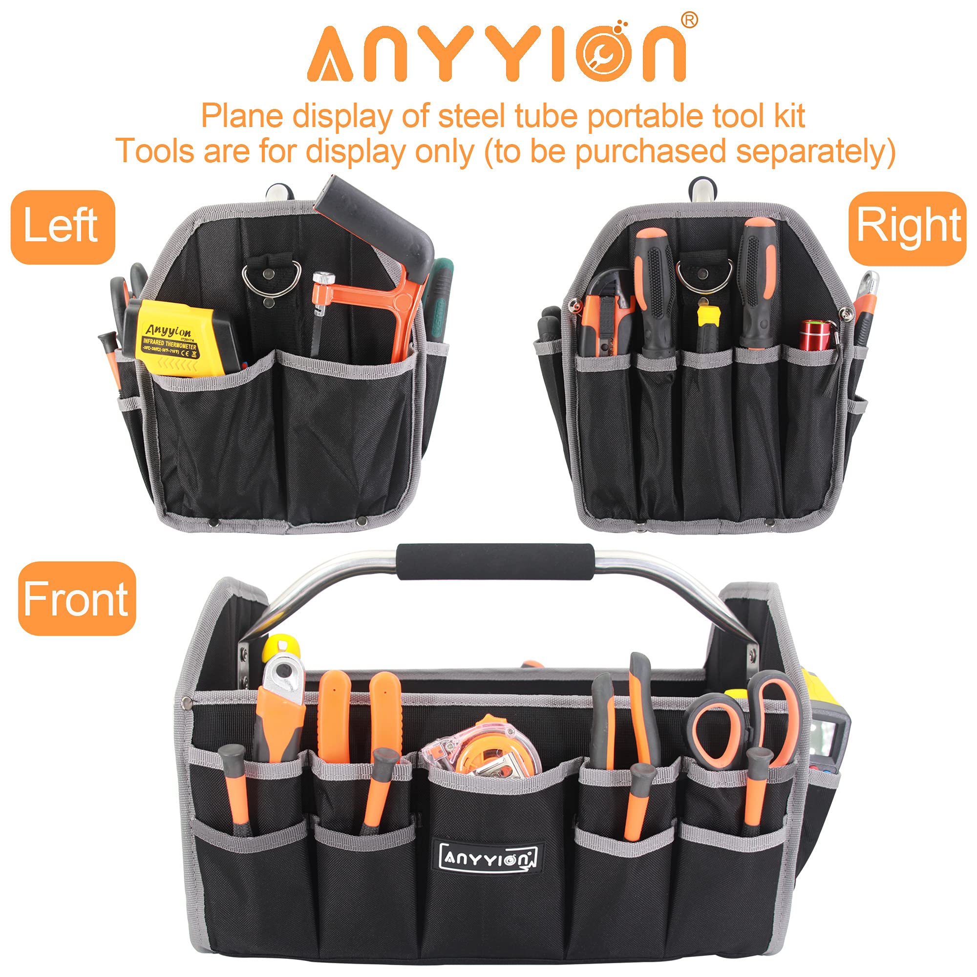 **Anyyion 16.5in Electrician Tool Bag with Multiple Pockets – Heavy-Duty Open Top Tool Organizer for Easy Carrying – Perfect for Electricians, Contractors & DIY Projects**    *(Use Case: Ideal for electricians, plumbers, and handymen to store and transport tools efficiently on job sites or home repairs.)*
