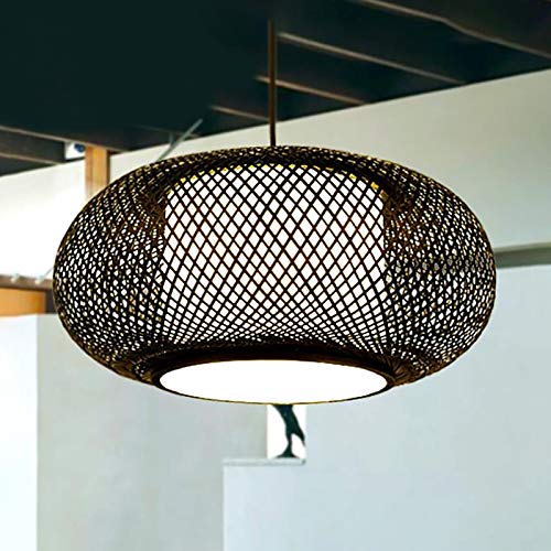 LITFAD Black LED Pendant Light - Modern Woven Hanging Lamp with Adjustable Cord for Dining Room, Restaurant, Bedroom - 23.5