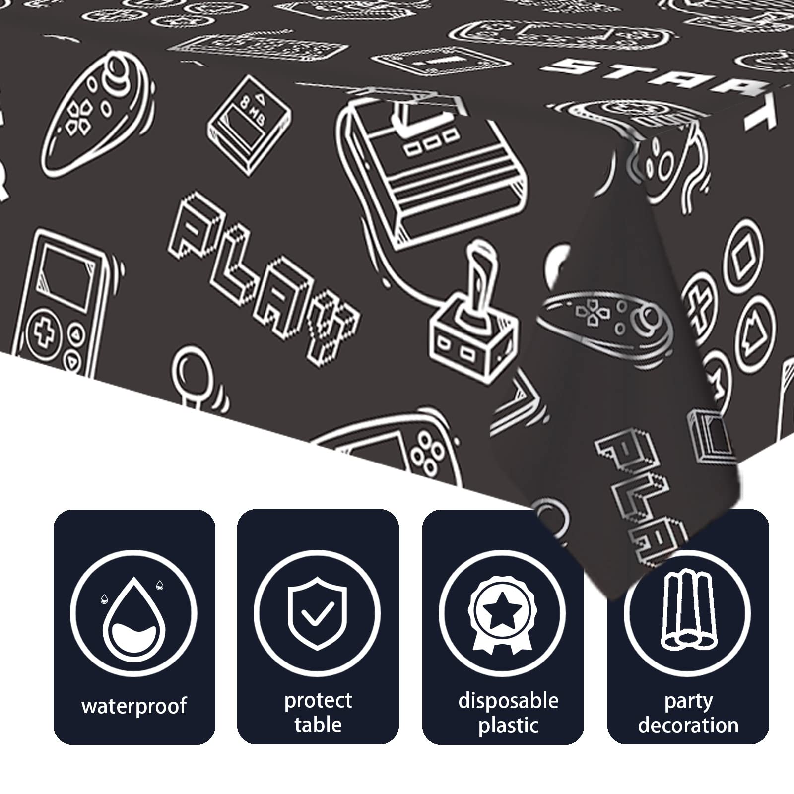 Game Theme Plastic Tablecloth - Happy Birthday Party Decorations for Kids & Adults - Waterproof Picnic Camping Table Cover - Perfect for Birthday Parties, Themed Events, Outdoor Gatherings & Family Celebrations