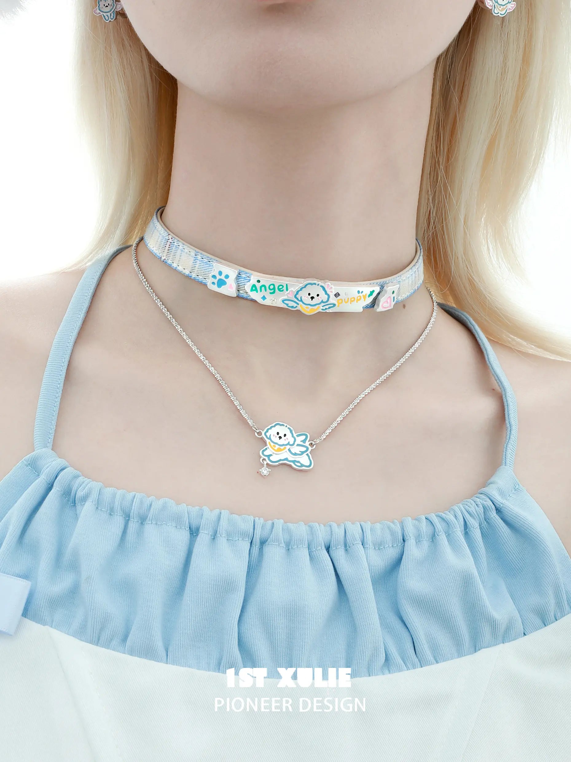 Angel Cuties Puppy Hand Painted Colorful Resin Choker Necklace™ - Unique Handmade Dog Lover Gift for Women, Girls - Perfect for Valentine's Day, Birthday & Everyday Fashion Accessory