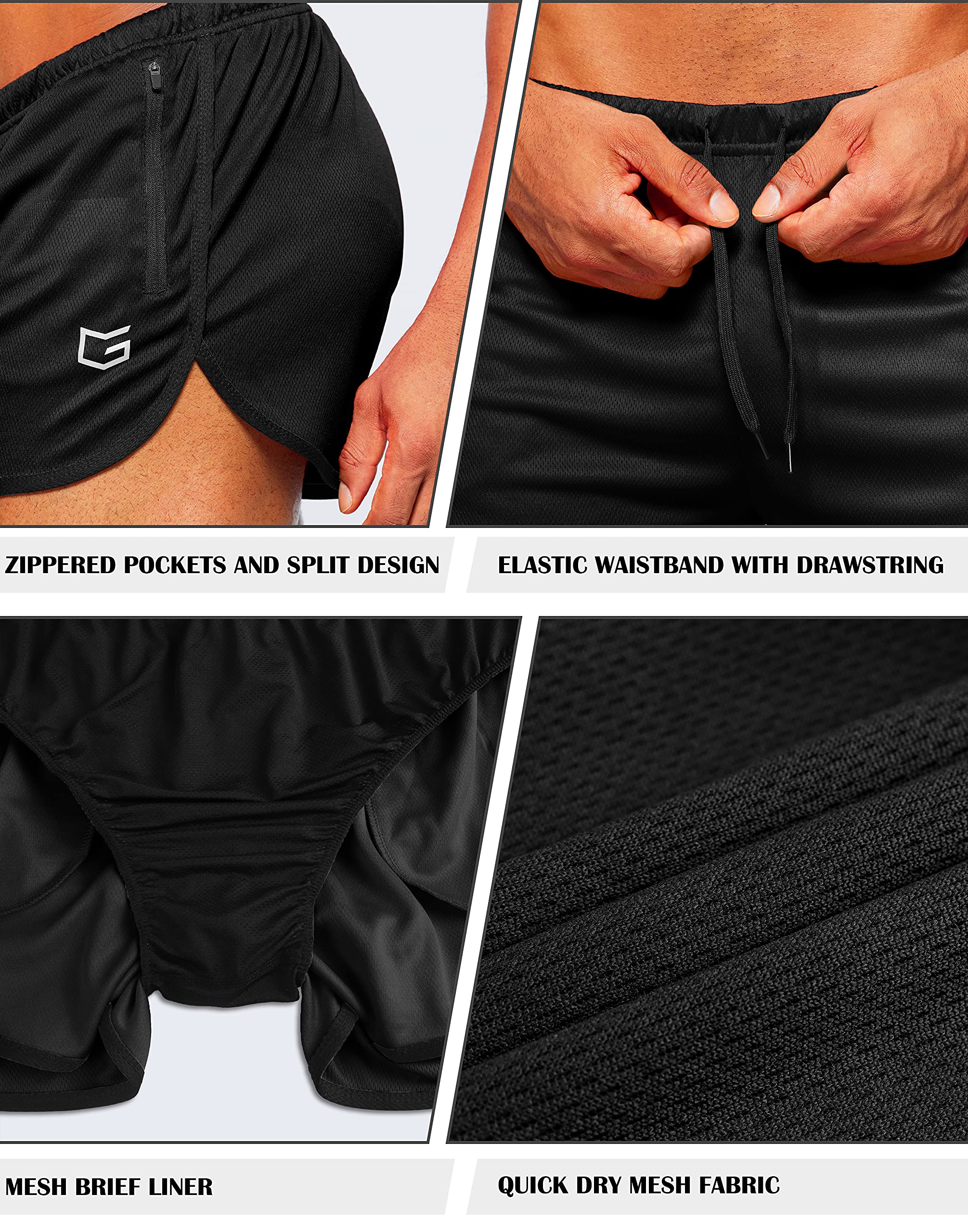 Men's 3 Inch Running Shorts - Quick Dry Gym Athletic Jogger Shorts with Zipper Pockets | Lightweight Workout & Jogging Shorts for Men | Perfect for Running, Gym Training & Outdoor Sports