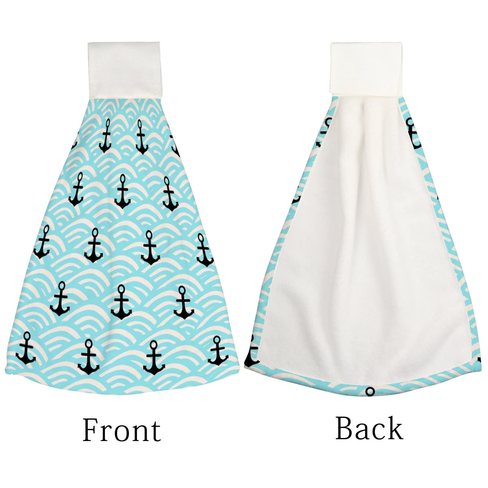 Blue Wave Black Anchors Kitchen Towels - 2 Pack Soft Microfiber Absorbent Hand Towels for Kitchen, Bathroom, Sink, Laundry Room & RV - Quick-Drying Washcloths for Cooking, Cleaning & Household Chores