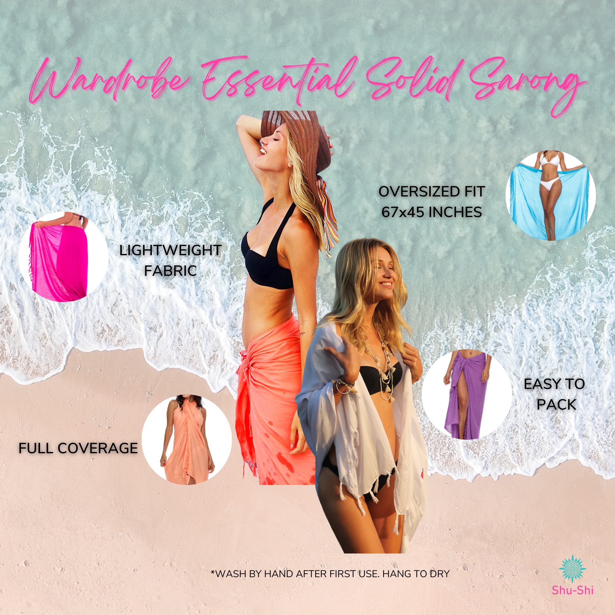 SHU-SHI Women's Sarong Wrap - Stylish Beach Cover Up, Swimsuit Skirt & Pareo for Summer Vacations | Perfect for Poolside, Beach Outings & Tropical Getaways