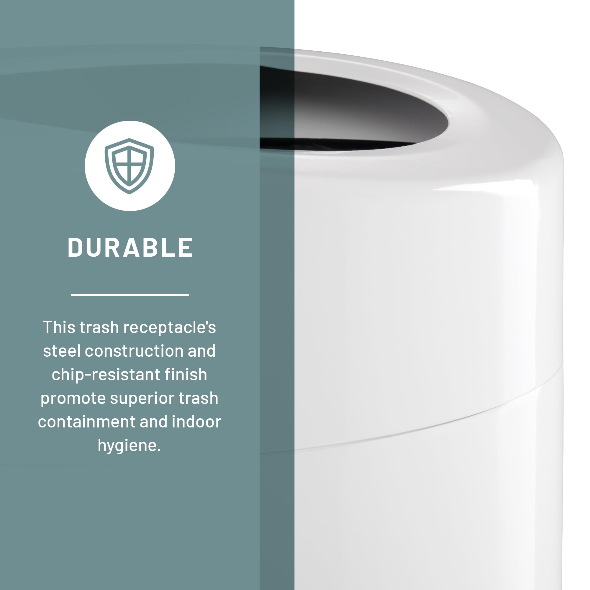 Safco 30 Gallon Stainless Steel Open Top Trash Can - Modern White Garbage Bin for Kitchen, Office, Bathroom & Indoor Use - Durable & Stylish Waste Container for Home & Commercial Spaces