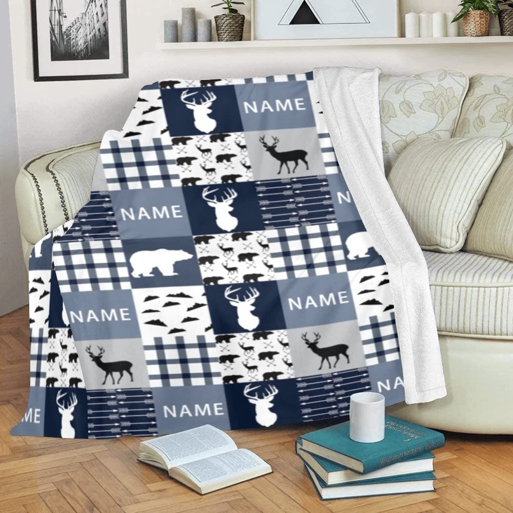 Personalized Woodland Animals Fleece Blanket with Name - Custom Baby Blanket for Boys & Girls, Soft Minky Flannel Blanket - Perfect for Nursery, Baby Shower Gifts & Cozy Bedtime