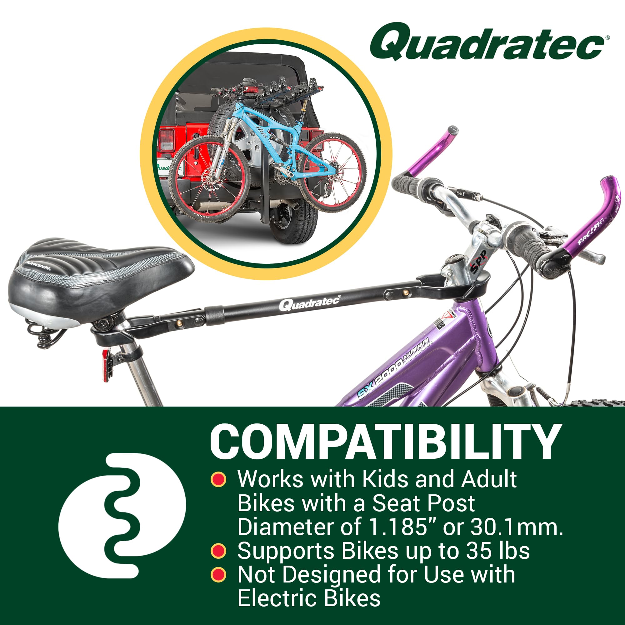 Quadratec Adjustable Bike Bar Adapter for Bike Rack - Fits 23.5