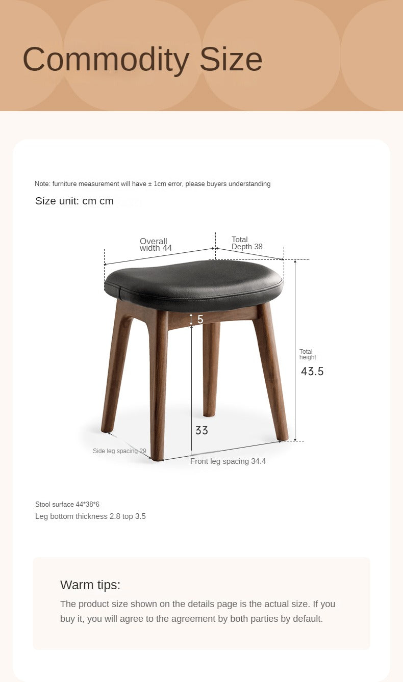 Premium Solid Oak & Black Walnut Wood Makeup Stool - Elegant Vanity Seat with Cushion for Bedroom, Dressing Room & Beauty Salon