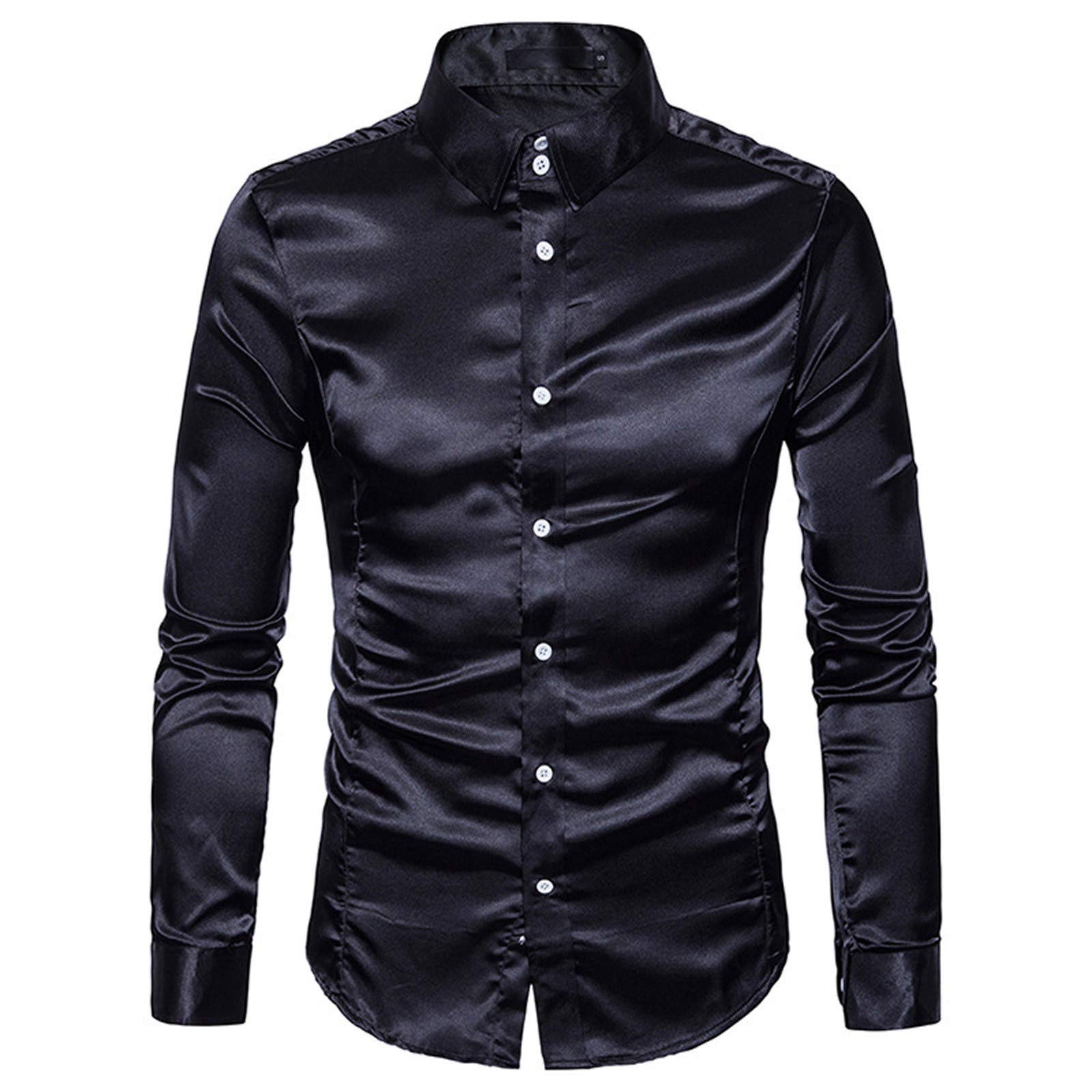 PHSHY Men's Summer Slim Fit Long Sleeve Dress Shirt - Casual Glossy Button Down Shirt for Party & Business | Office Wear, Date Night, Wedding Attire